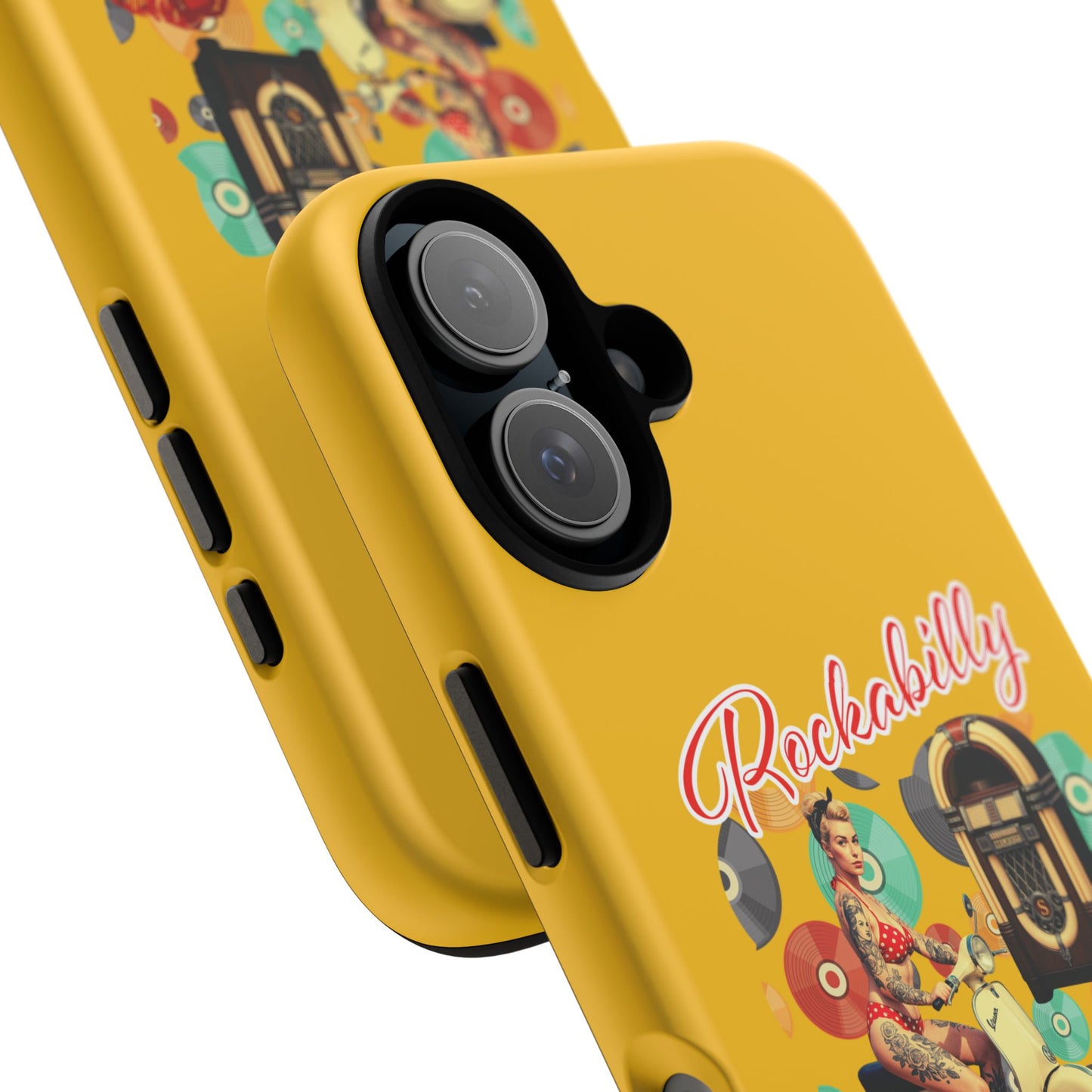Rockabilly Phone Case, Vintage Scooter Design, Retro Style Cover, Fun Gift for Music Lovers, Yellow Tough Cases