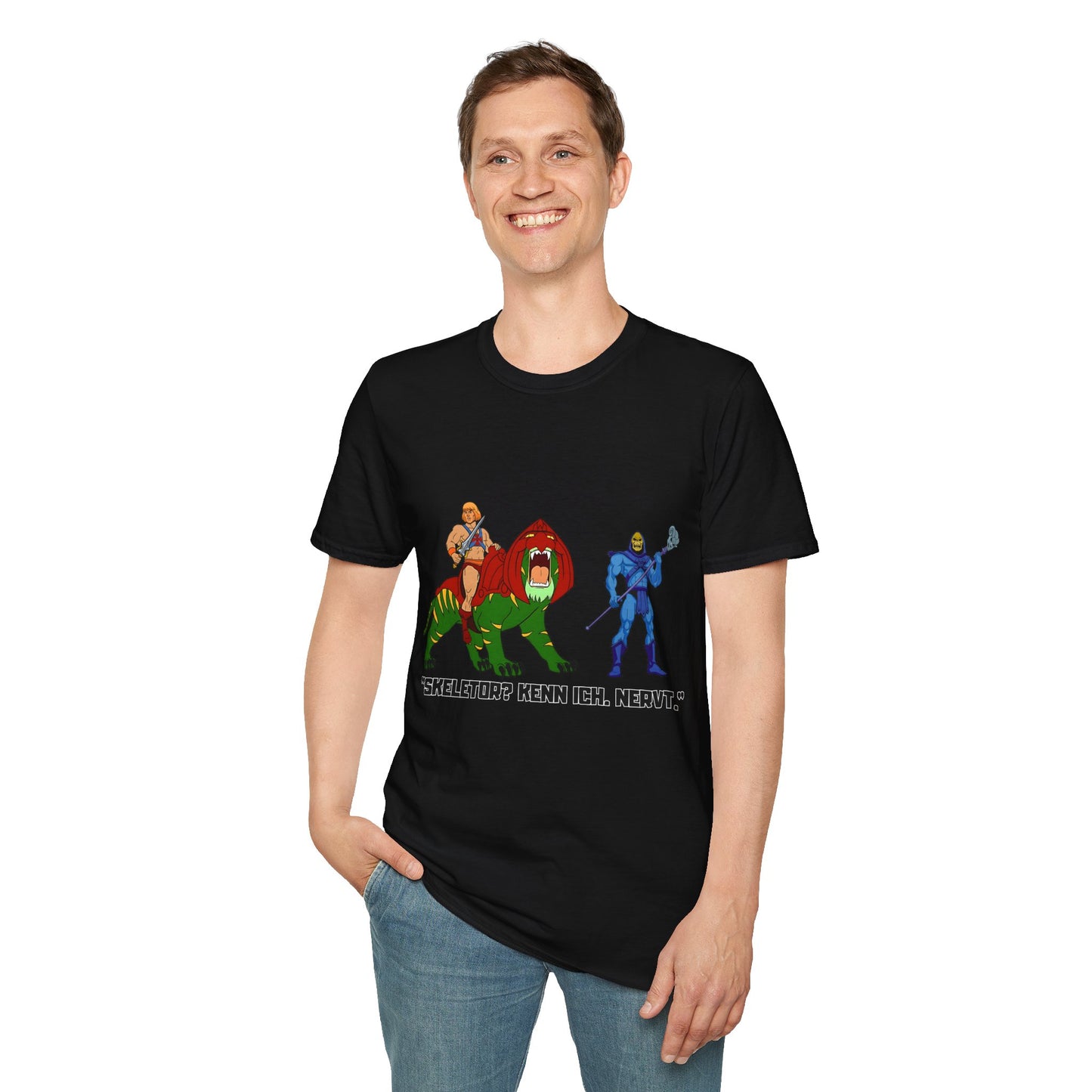 He-Man Retro Graphic Tee, Unisex Softstyle Shirt for Fans, Vintage Cartoon Apparel, Gift for Geeks, Nostalgic T-Shirt