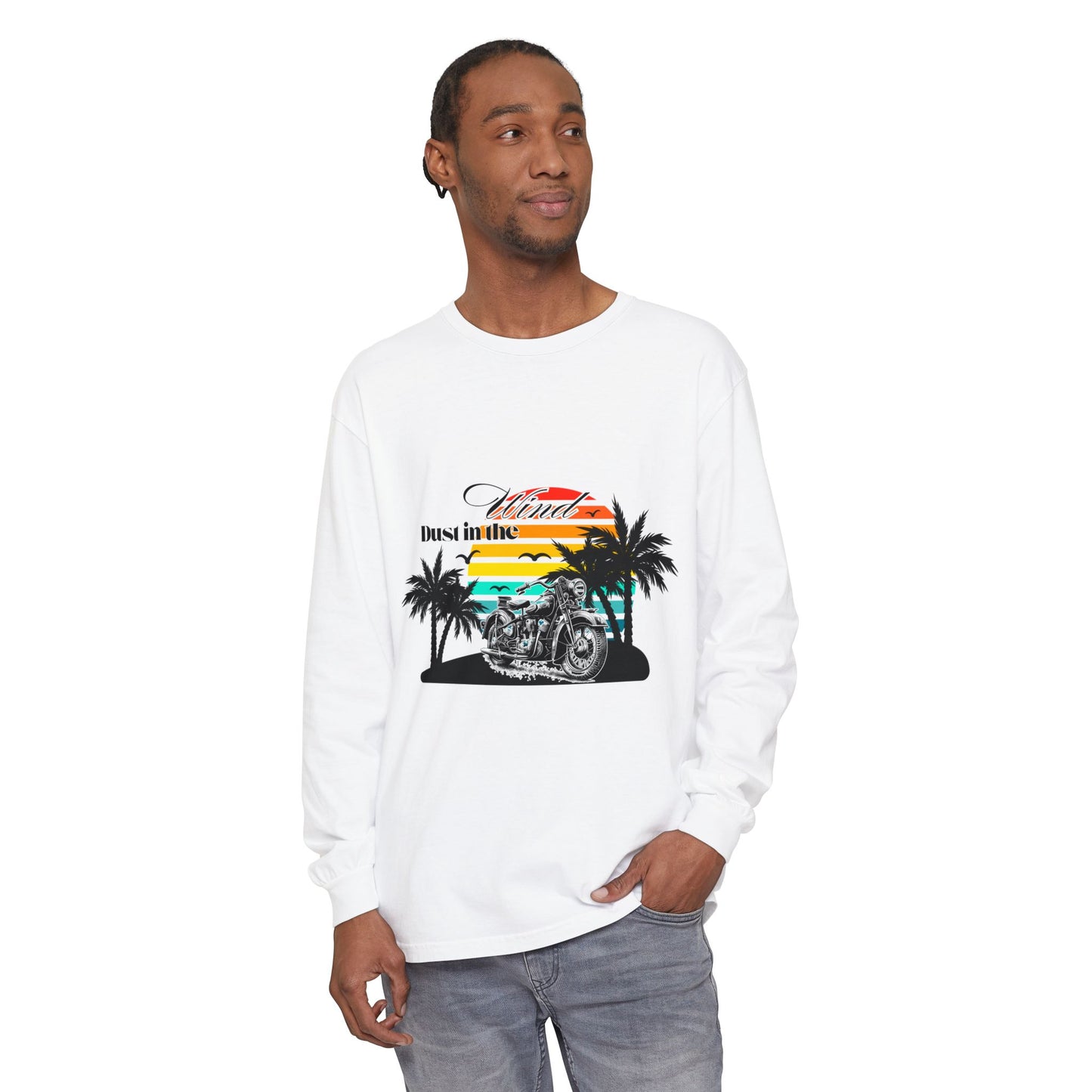 Dust in the Wind - Vintage Motorcycle & Sunset Design