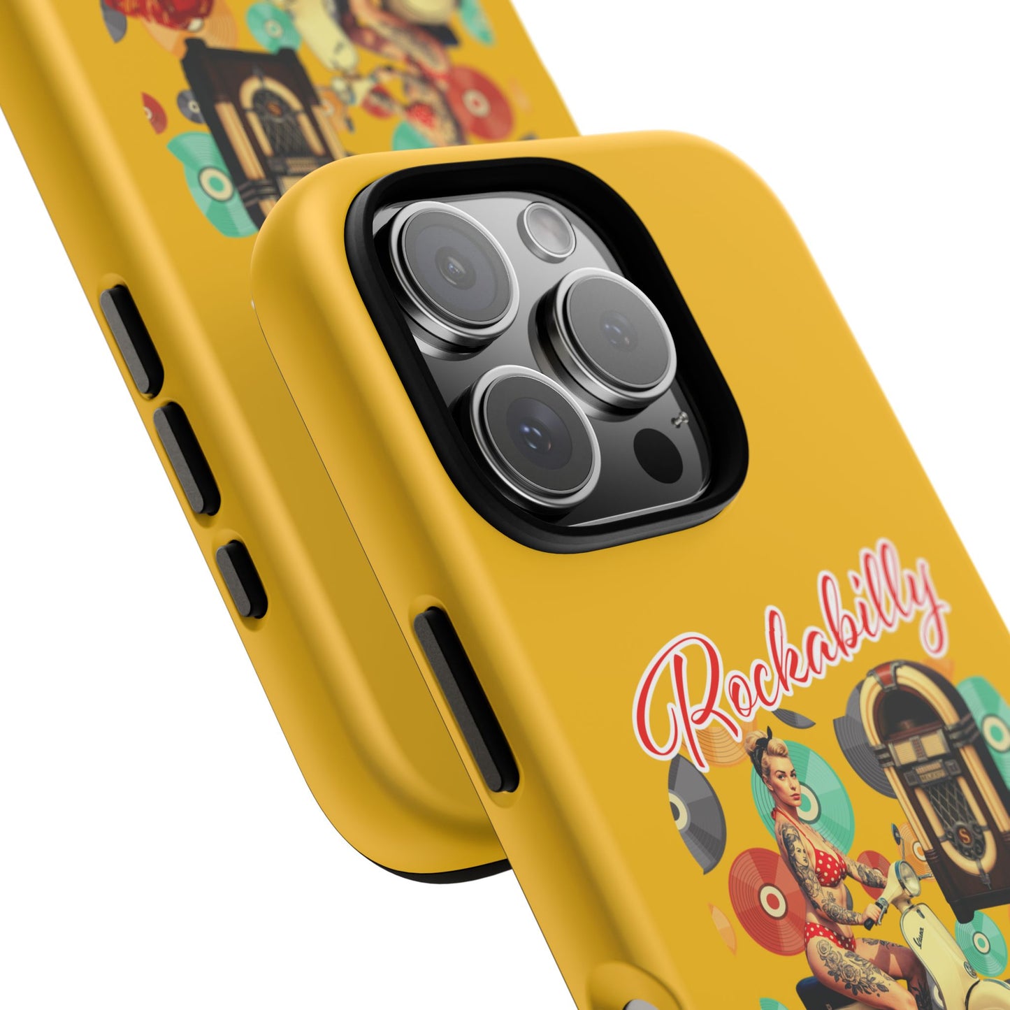 Rockabilly Phone Case, Vintage Scooter Design, Retro Style Cover, Fun Gift for Music Lovers, Yellow Tough Cases