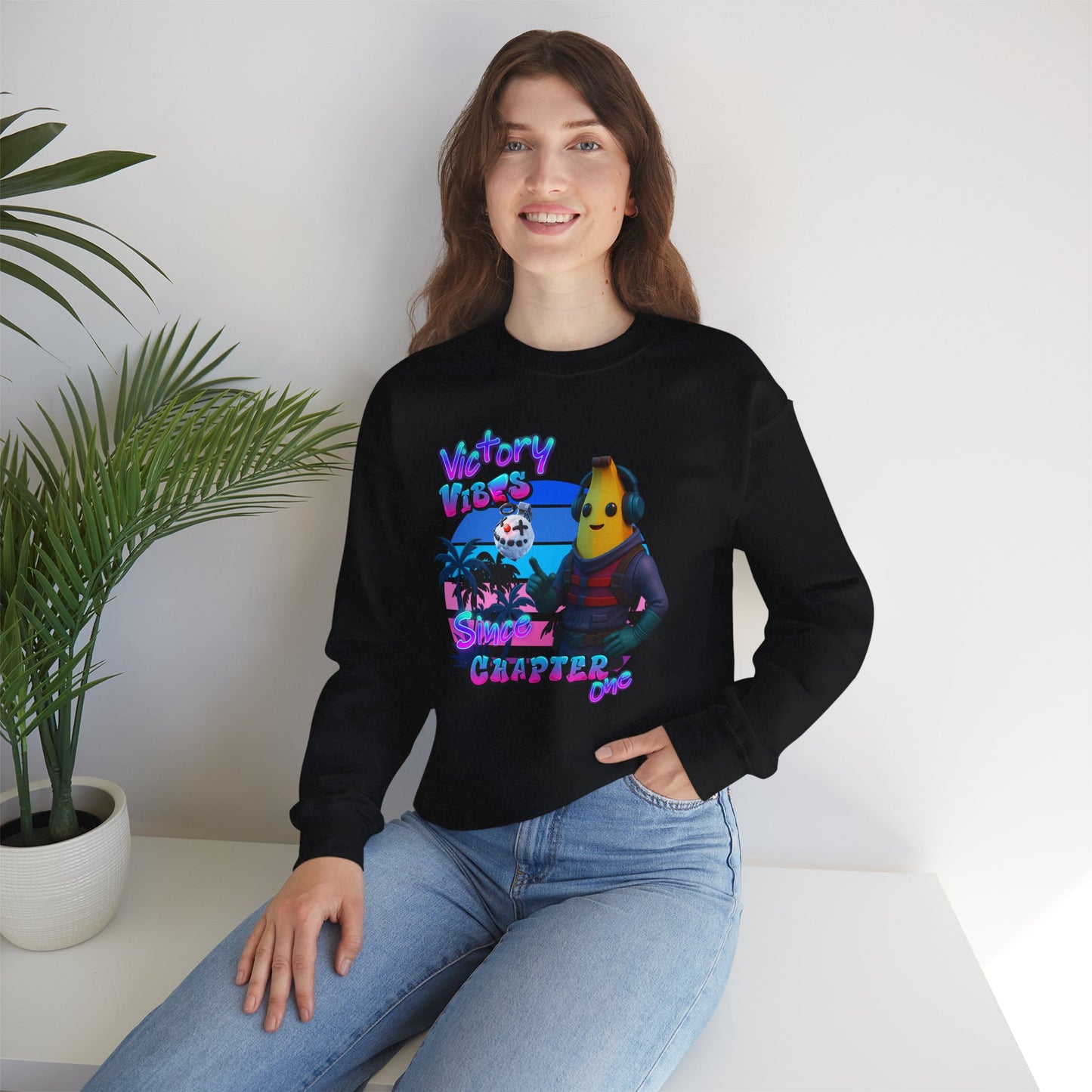 Victory Fortnite Vibes Banana Crewneck Sweatshirt - Unisex Heavy Blend