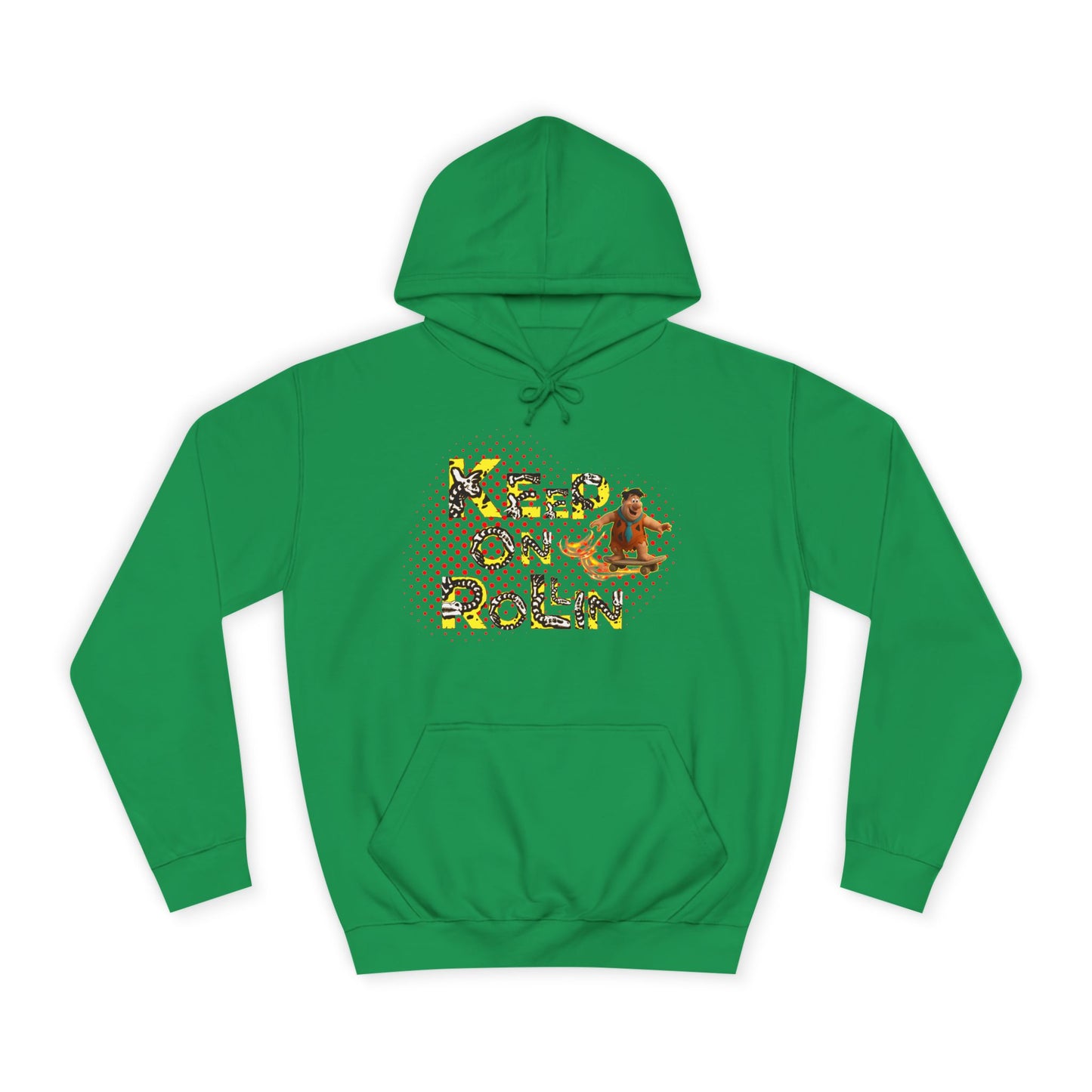 'Keep On Rollin' Design Unisex College Hoodie Flintstones Feuerstein