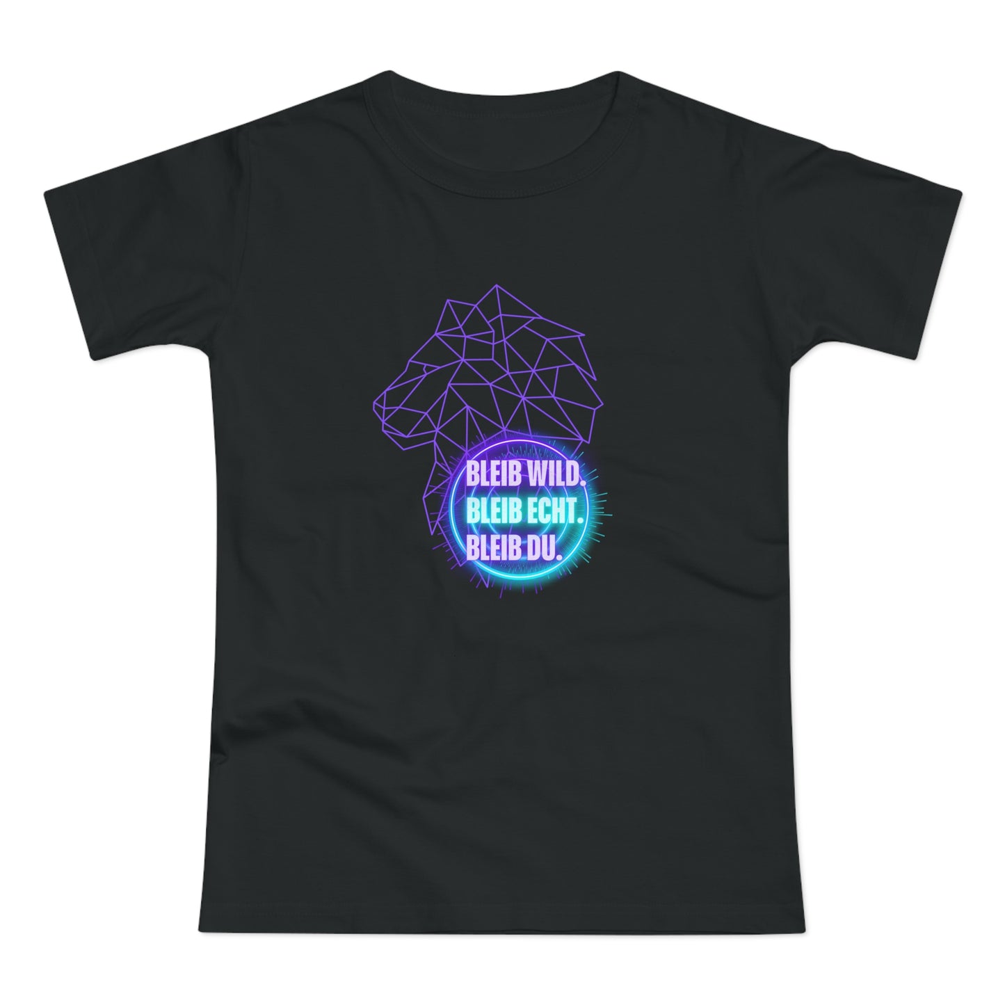 Women's Inspirational Lion T-Shirt - 'Bleib-Wild, Bleib-Echt, Bleib-Du' Design