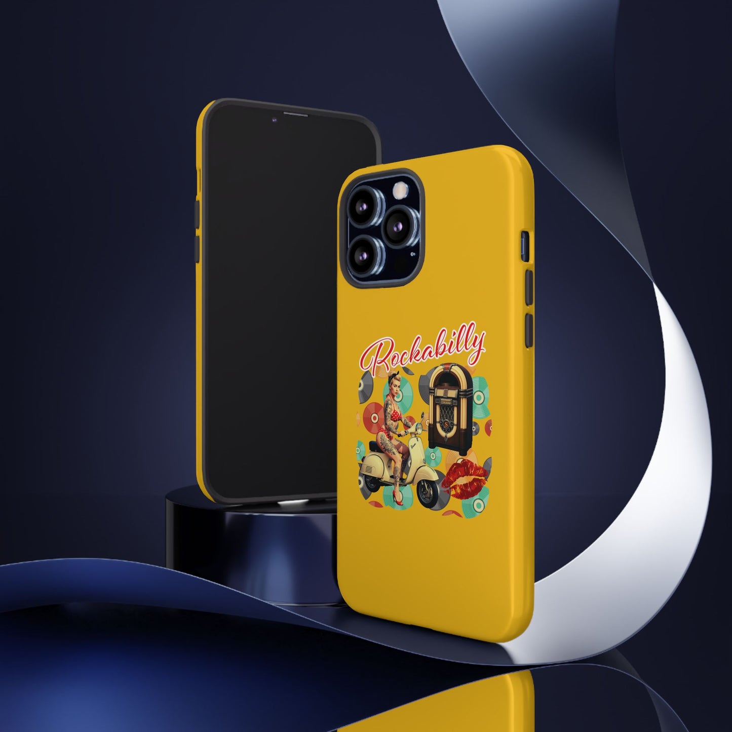 Rockabilly Phone Case, Vintage Scooter Design, Retro Style Cover, Fun Gift for Music Lovers, Yellow Tough Cases