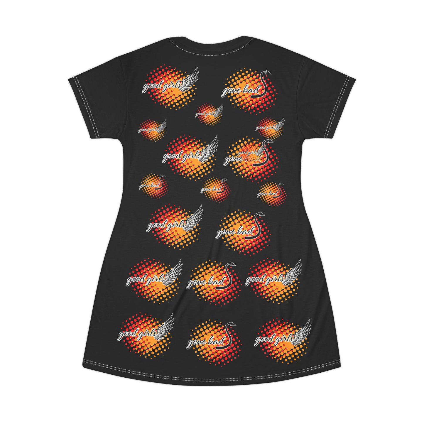 Bold Vintage-Inspired T-Shirt Dress - 'Wow' & 'Good Girls Gone Bad' Design