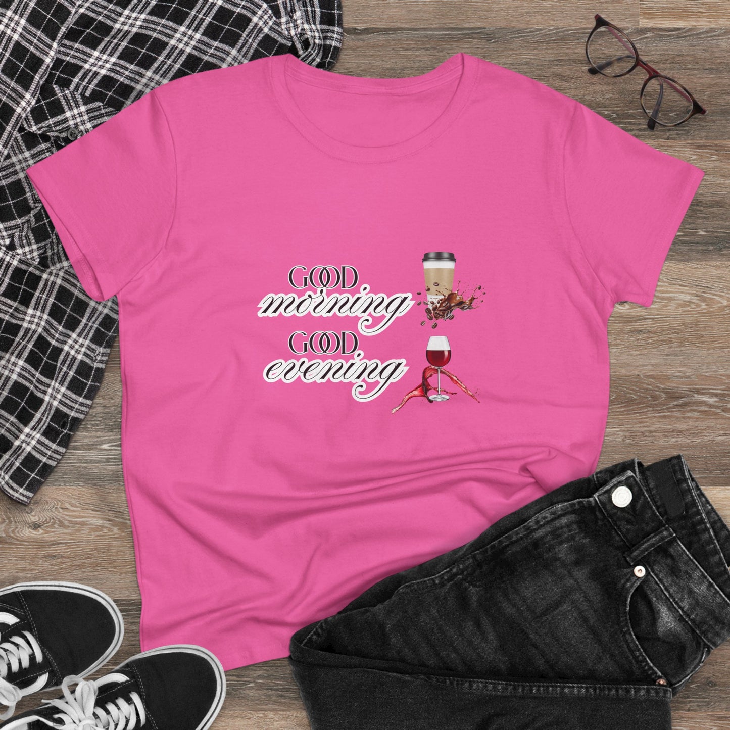 Good Morning - Good Evening Cotton Tee, Women's Graphic Shirt