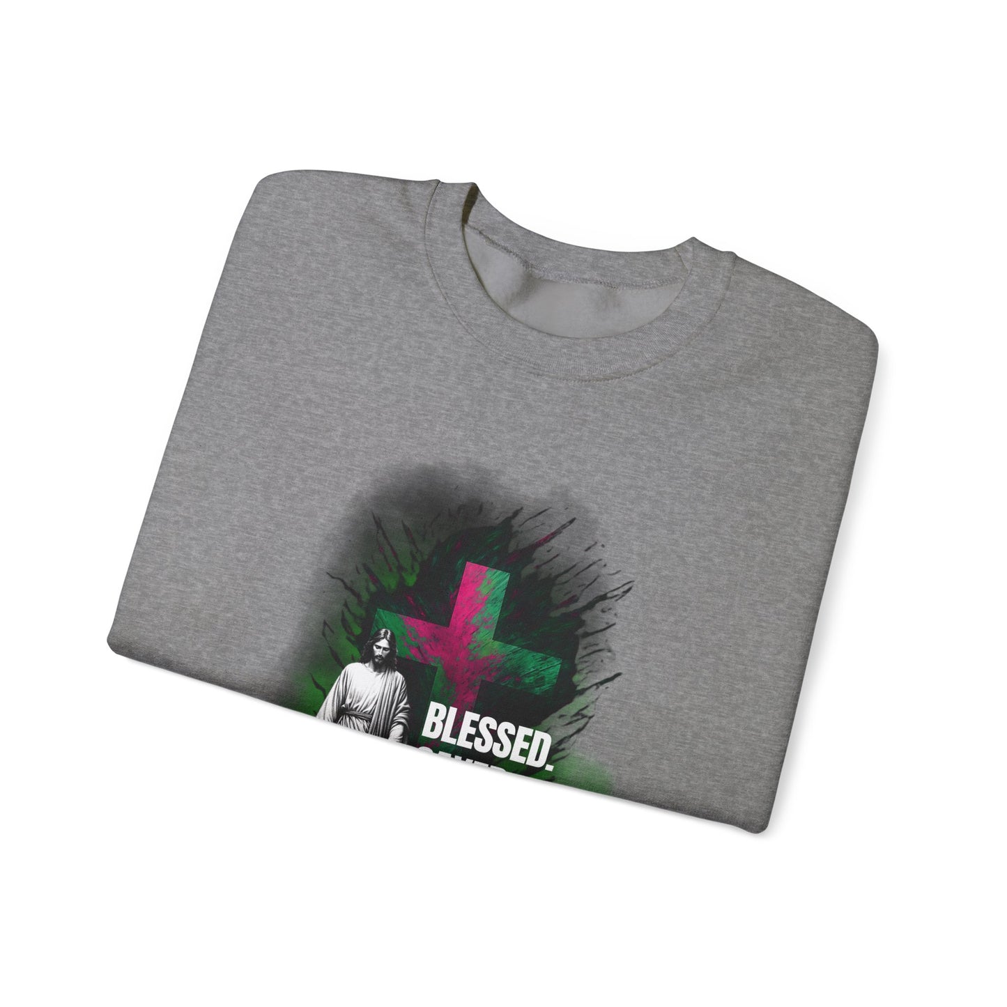 Jesus mit Faith und Spruch Blessed -Saved -Forgiven Sweatshirt