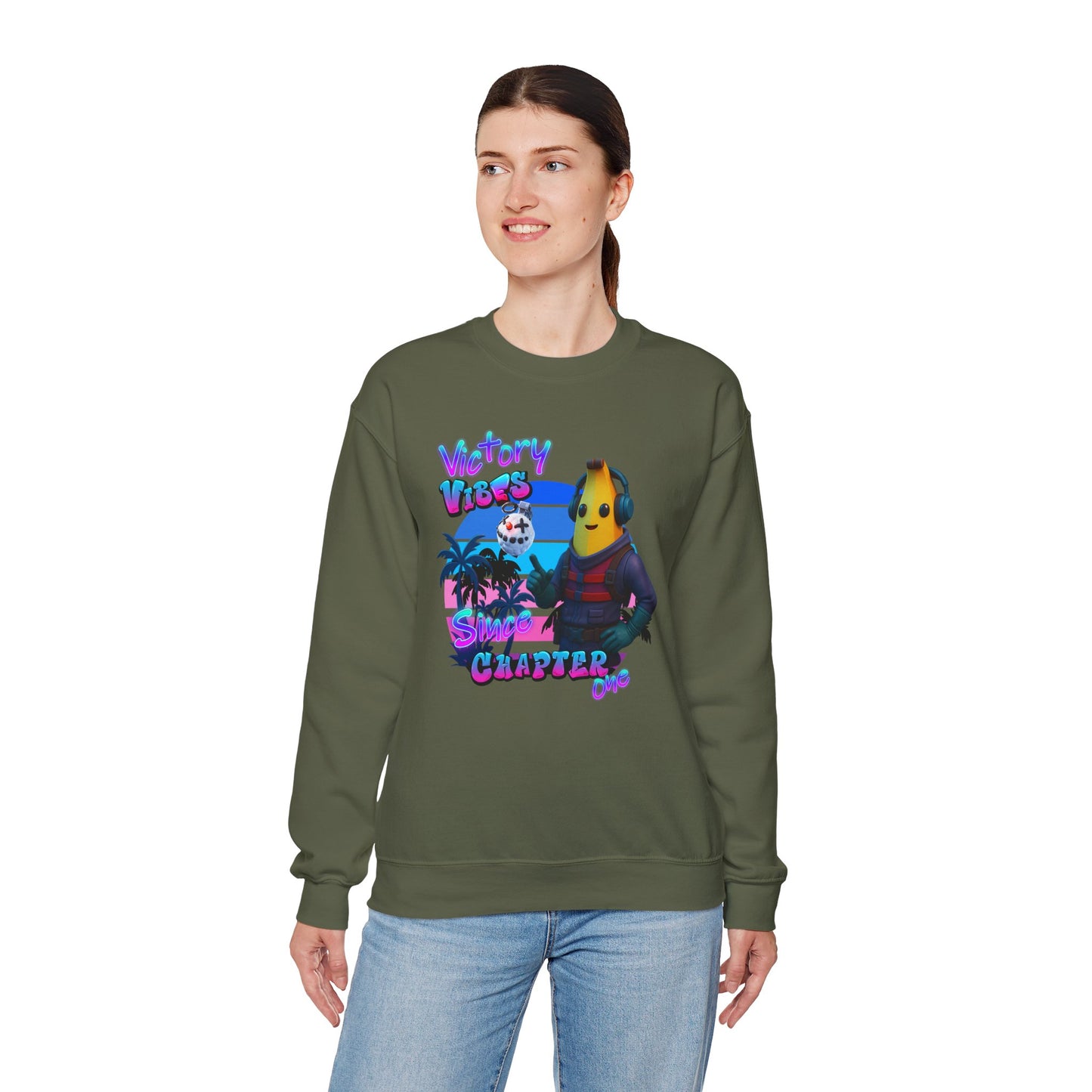 Victory Fortnite Vibes Banana Crewneck Sweatshirt - Unisex Heavy Blend