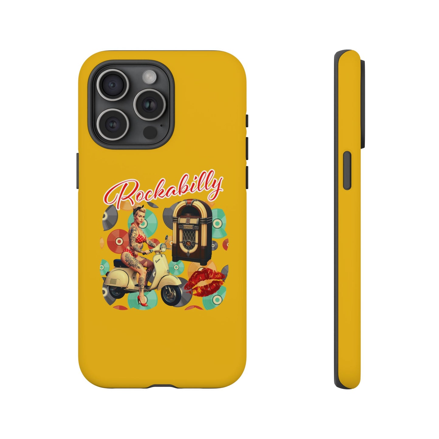 Rockabilly Phone Case, Vintage Scooter Design, Retro Style Cover, Fun Gift for Music Lovers, Yellow Tough Cases