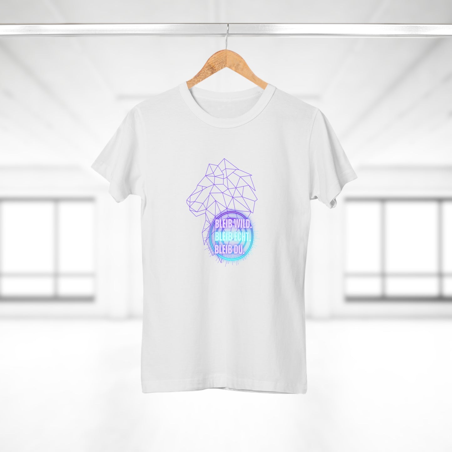 Women's Inspirational Lion T-Shirt - 'Bleib-Wild, Bleib-Echt, Bleib-Du' Design