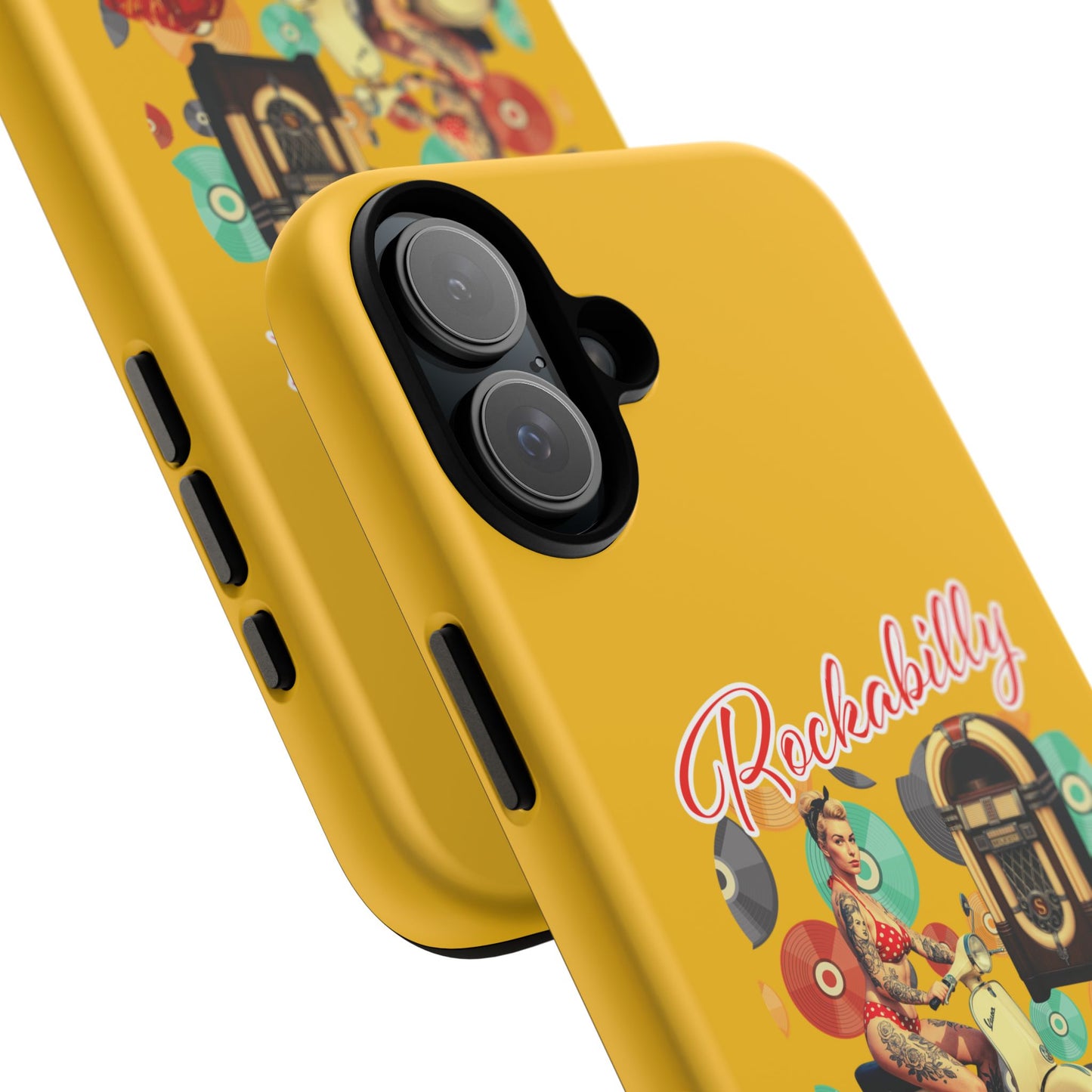 Rockabilly Phone Case, Vintage Scooter Design, Retro Style Cover, Fun Gift for Music Lovers, Yellow Tough Cases