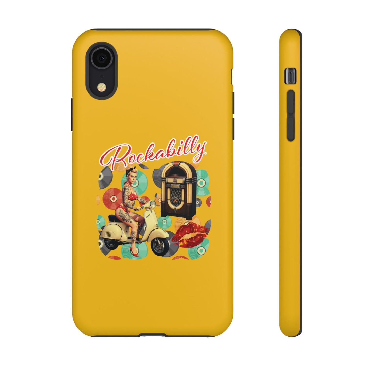 Rockabilly Phone Case, Vintage Scooter Design, Retro Style Cover, Fun Gift for Music Lovers, Yellow Tough Cases