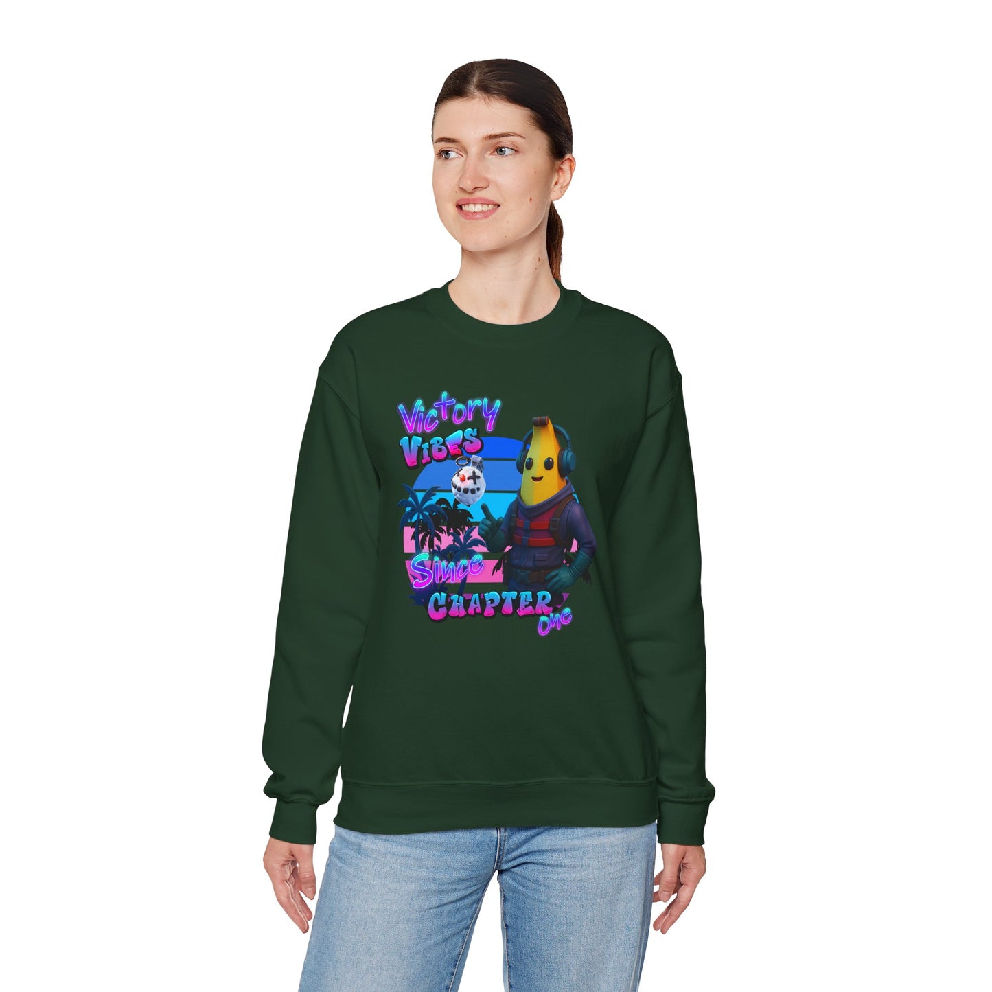 Victory Fortnite Vibes Banana Crewneck Sweatshirt - Unisex Heavy Blend