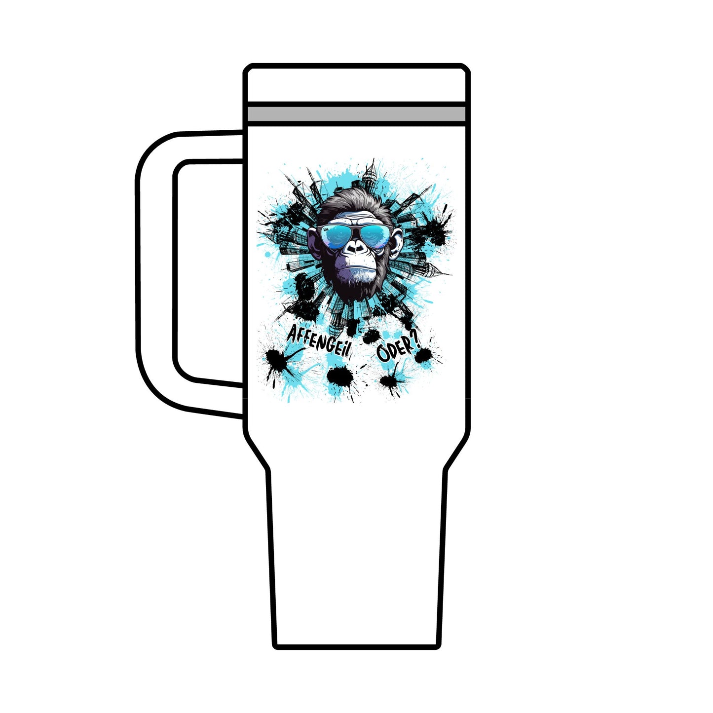 Affengeil Reisetasse - Vibrant Insulated Travel Mug - 40oz - Fun Gorilla Design for Adventure Lovers