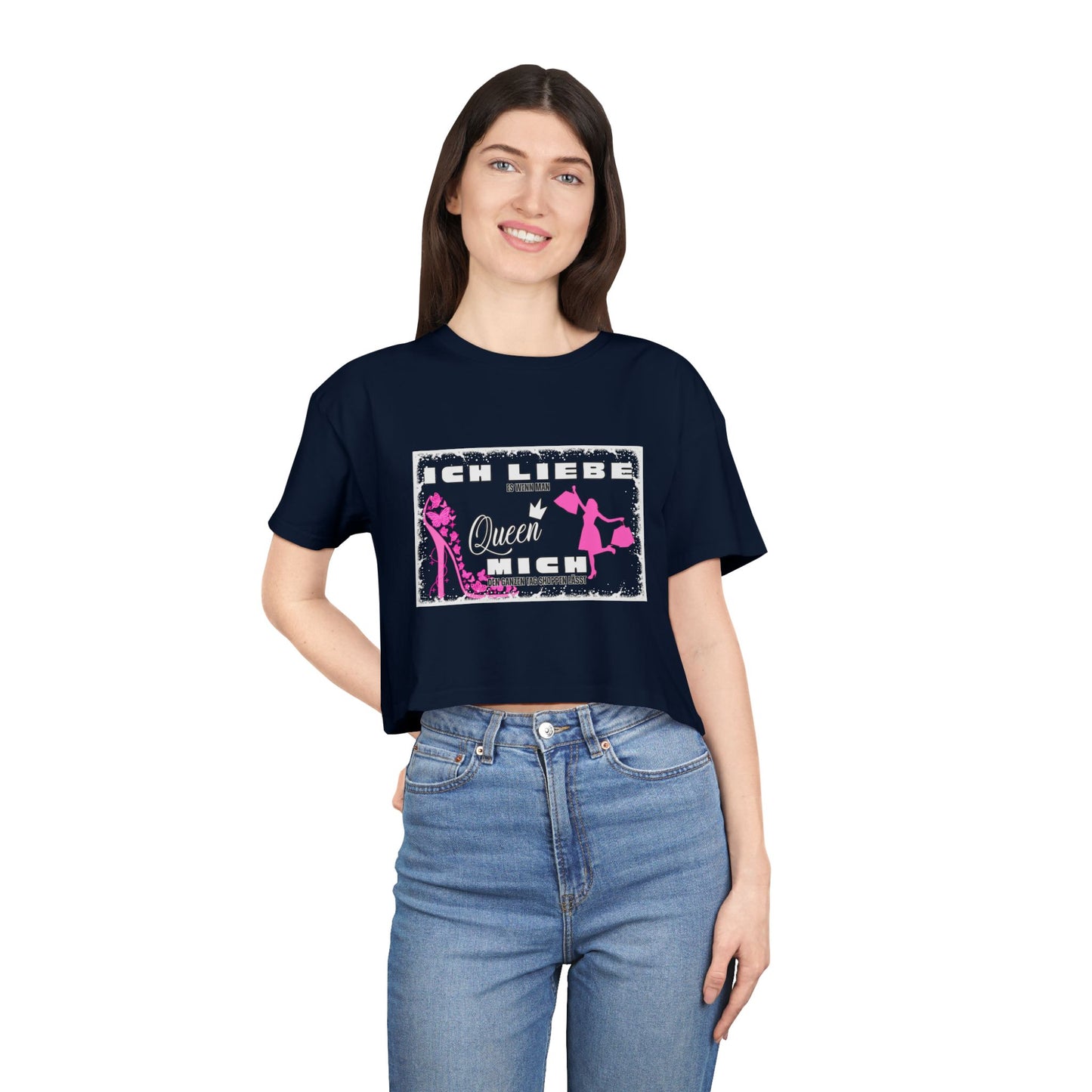 Ich liebe shoppe "Shopping Queen" Crop Tee copped Shirt
