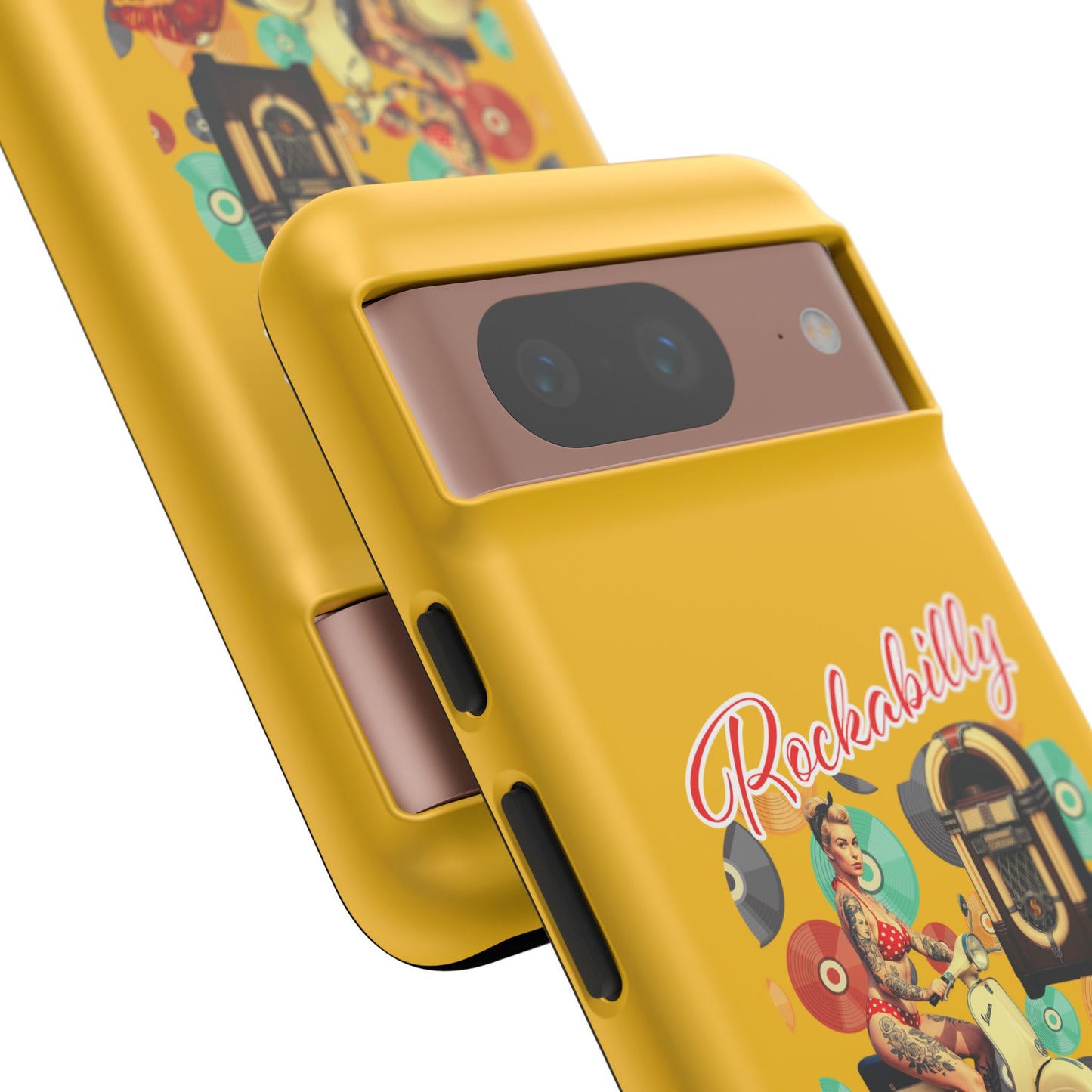 Rockabilly Phone Case, Vintage Scooter Design, Retro Style Cover, Fun Gift for Music Lovers, Yellow Tough Cases