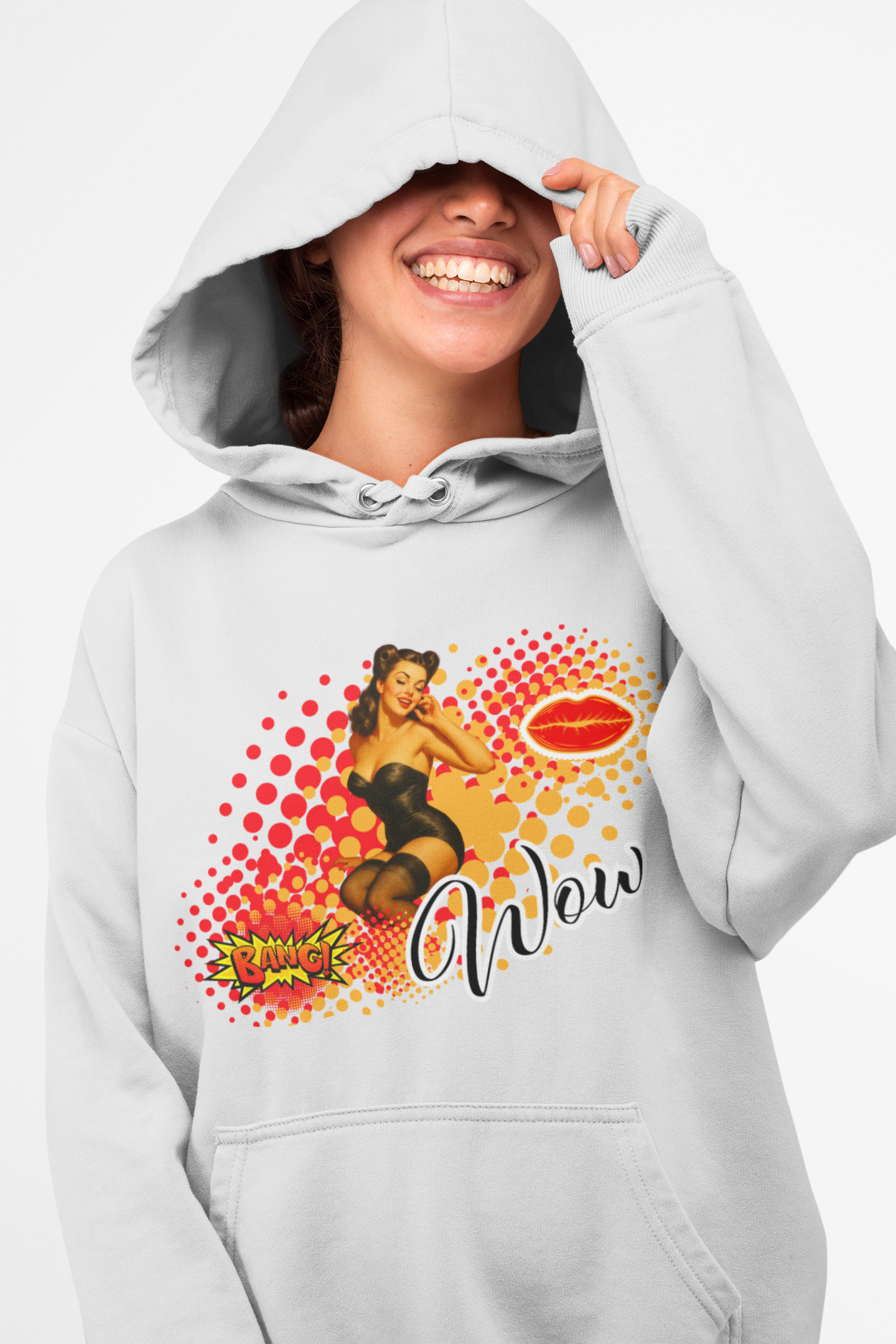 Retro Pin-Up Queen Hooded Sweatshirt - 'Wow' Graphic