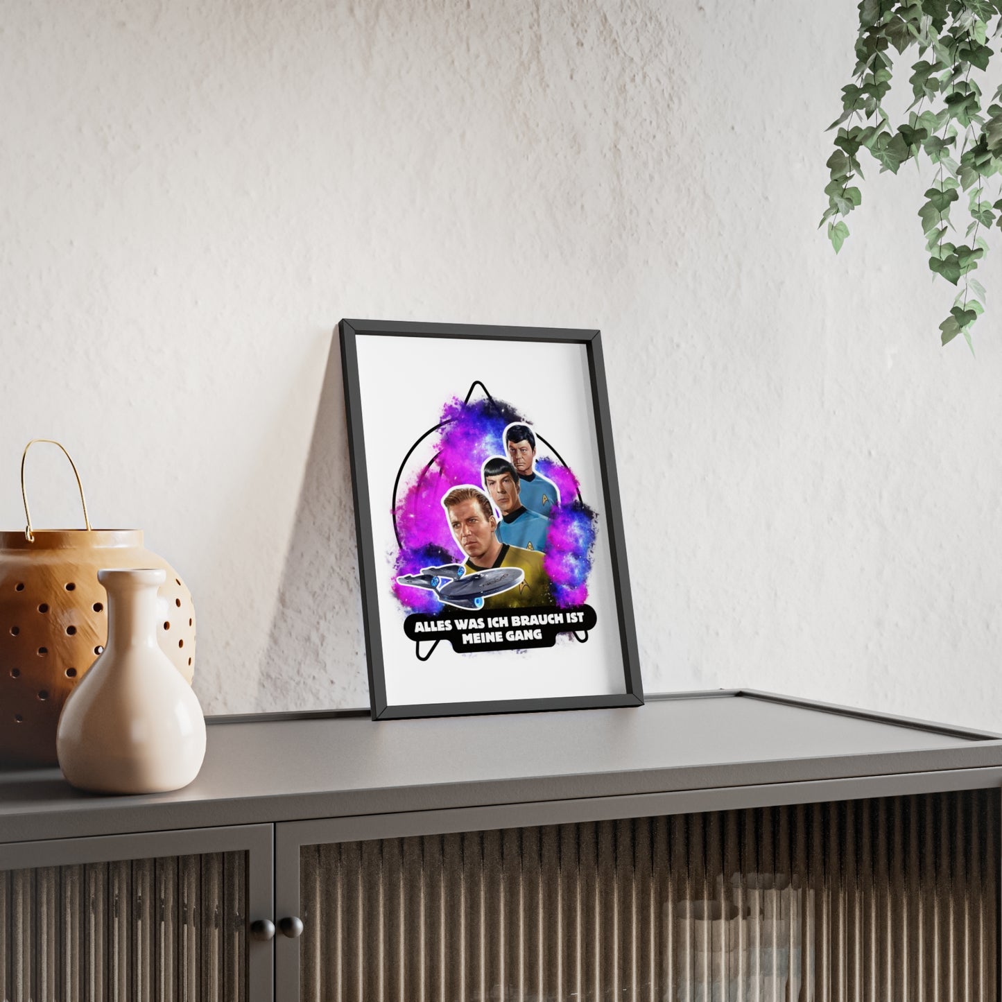 Star Trek Inspired Art Print with Wooden Frame - 'Alles Was Ich Brauch Ist Meine Gang'