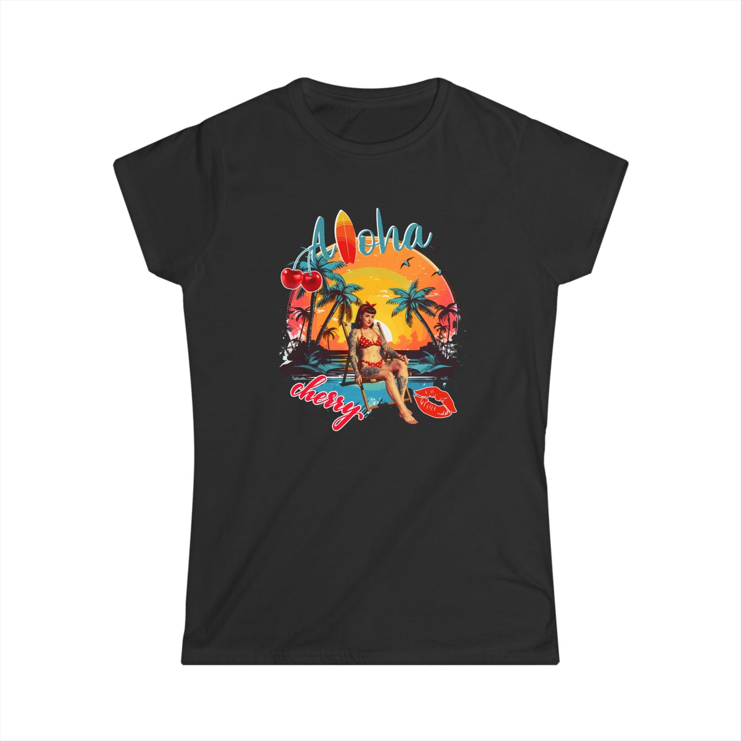 Aloha Cherry Women's Softstyle Shirt Rockabilly
