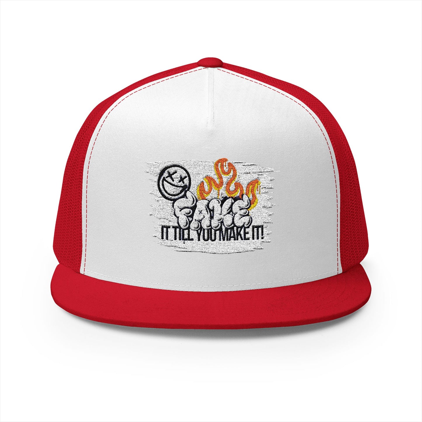 Embroidered 5 Panel Trucker Cap - Fake it til you make it