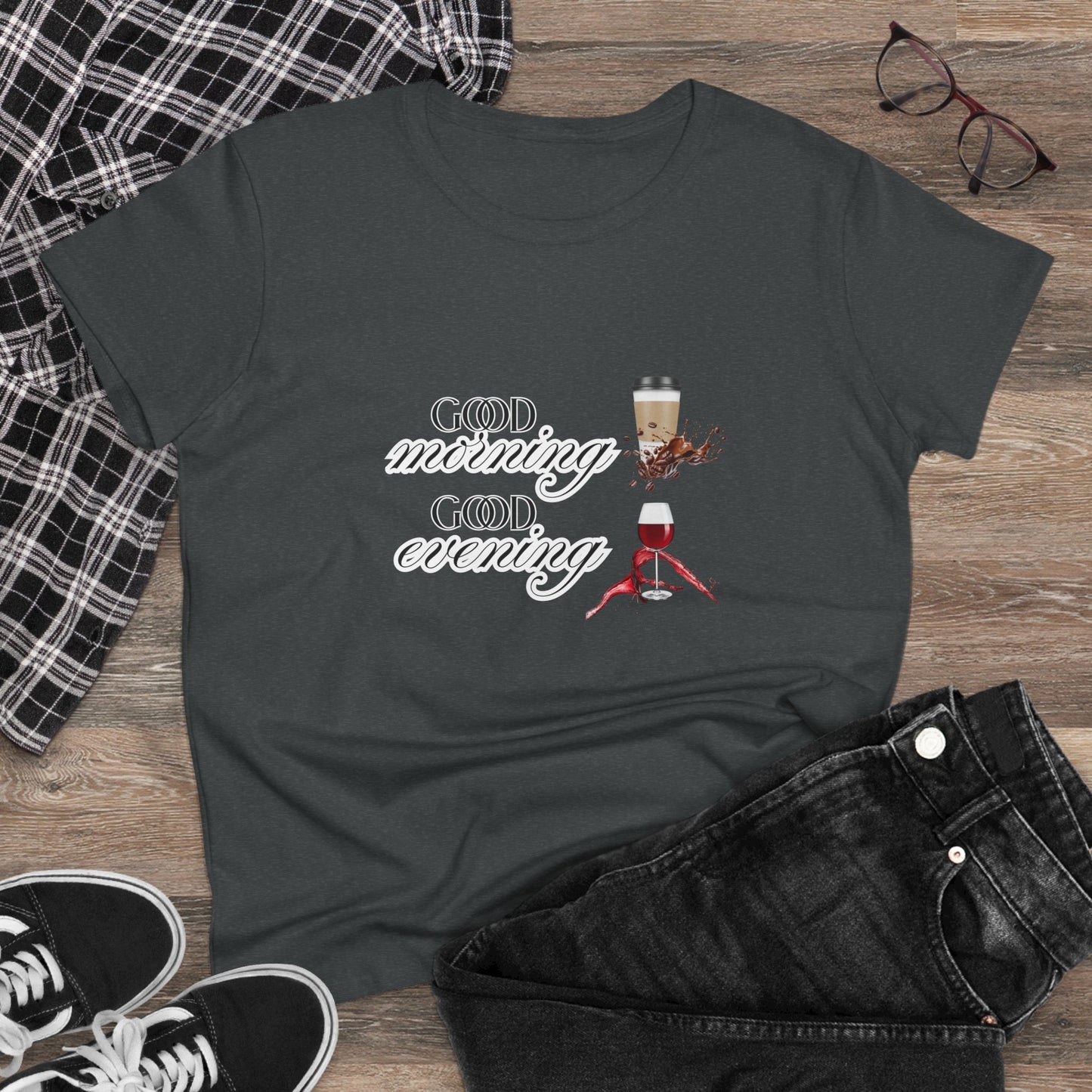 Good Morning - Good Evening Cotton Tee, Women's Graphic Shirt