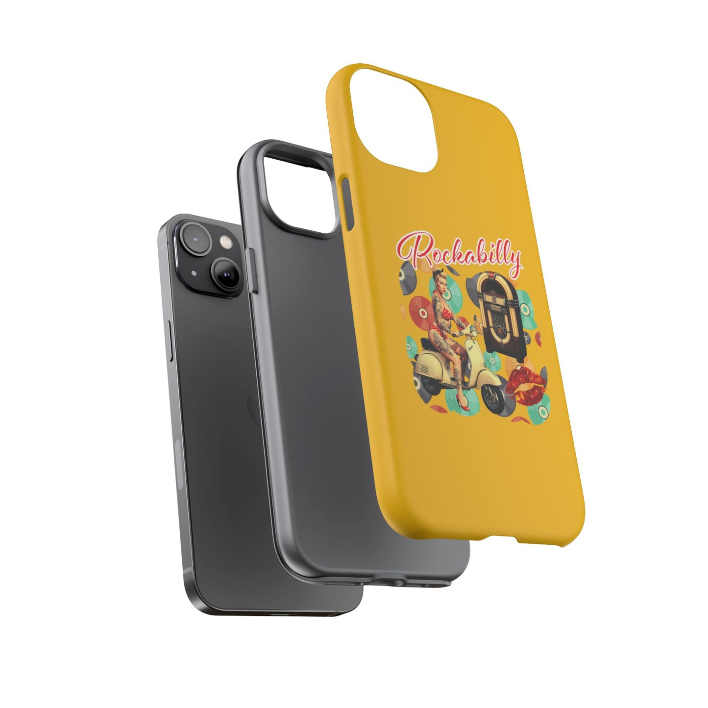 Rockabilly Phone Case, Vintage Scooter Design, Retro Style Cover, Fun Gift for Music Lovers, Yellow Tough Cases