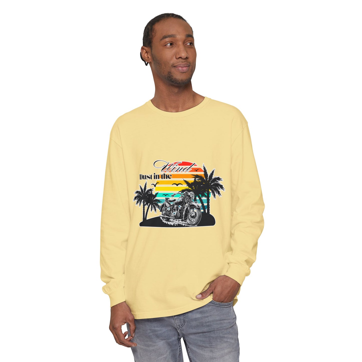 Dust in the Wind - Vintage Motorcycle & Sunset Design
