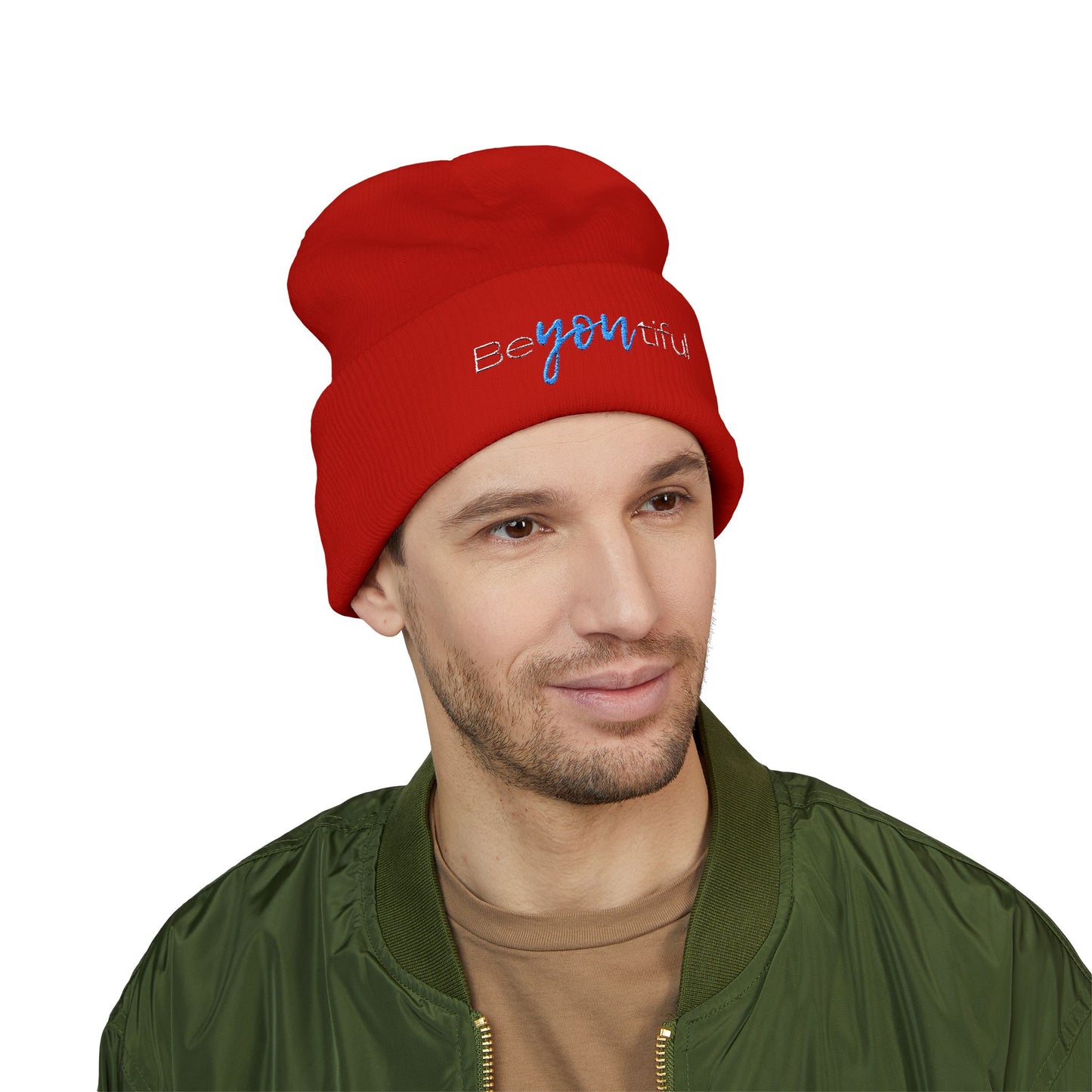 Vibrant "BeYoutiful" Cuffed Beanie - Stylish Embroidered Hat for Self-Expression