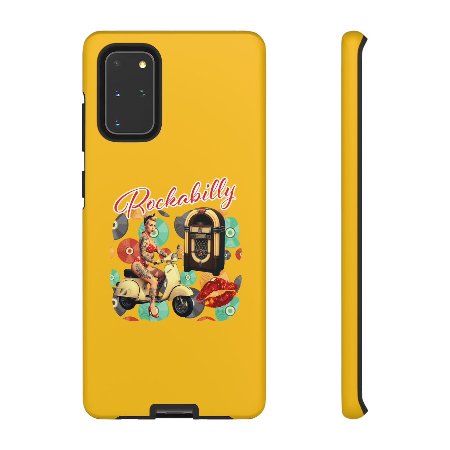 Rockabilly Phone Case, Vintage Scooter Design, Retro Style Cover, Fun Gift for Music Lovers, Yellow Tough Cases