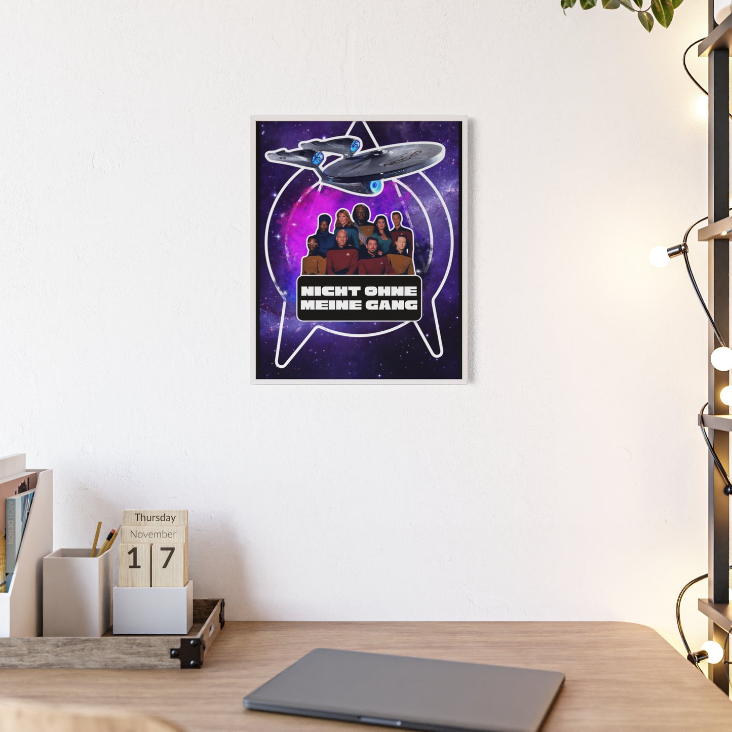Starship Adventure Poster with Wooden Frame | Sci-Fi Wall Art, Geek Decor,