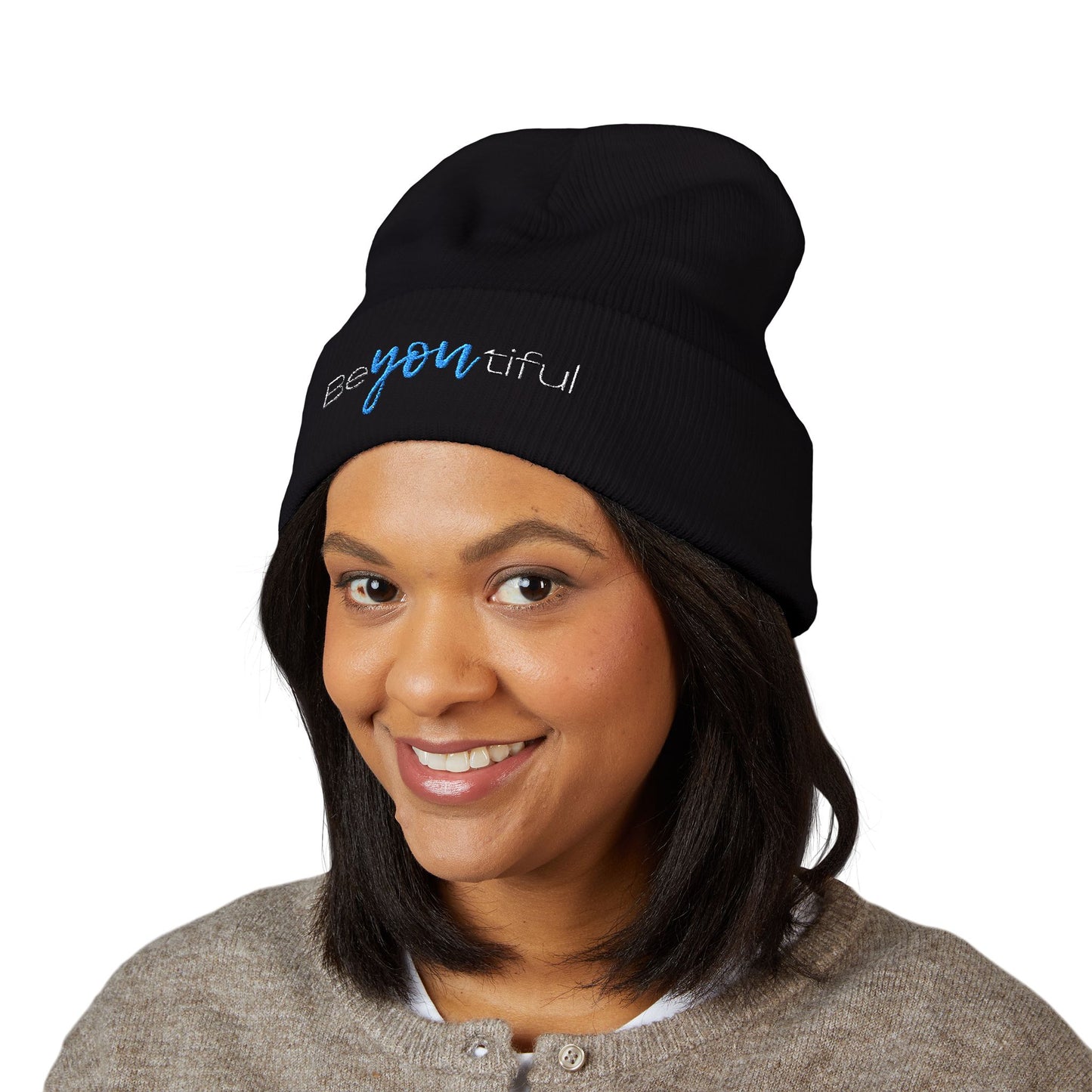 Vibrant "BeYoutiful" Cuffed Beanie - Stylish Embroidered Hat for Self-Expression