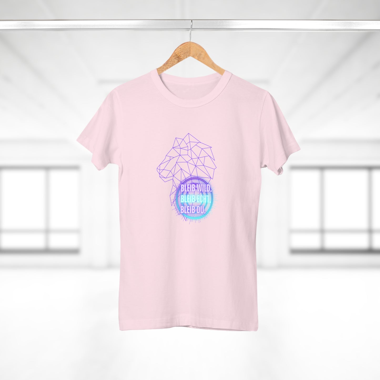 Women's Inspirational Lion T-Shirt - 'Bleib-Wild, Bleib-Echt, Bleib-Du' Design