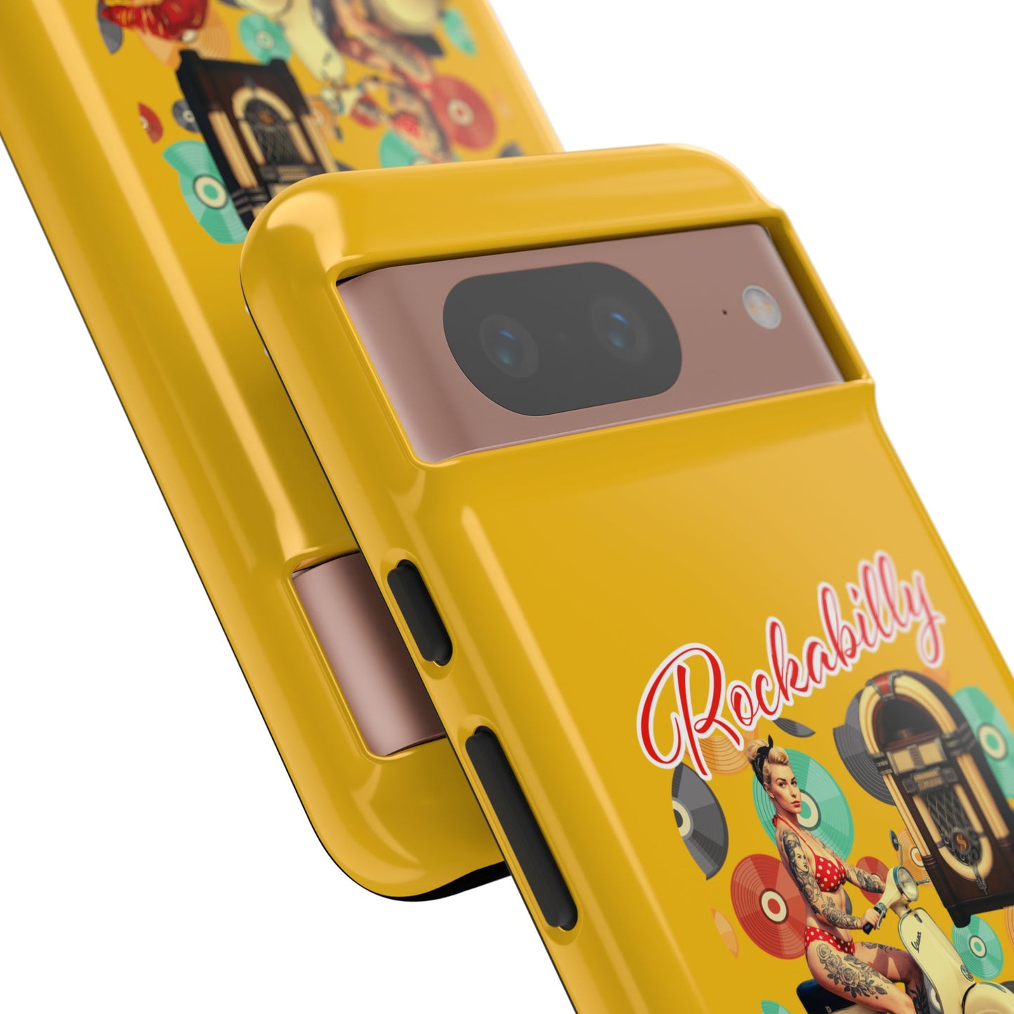 Rockabilly Phone Case, Vintage Scooter Design, Retro Style Cover, Fun Gift for Music Lovers, Yellow Tough Cases