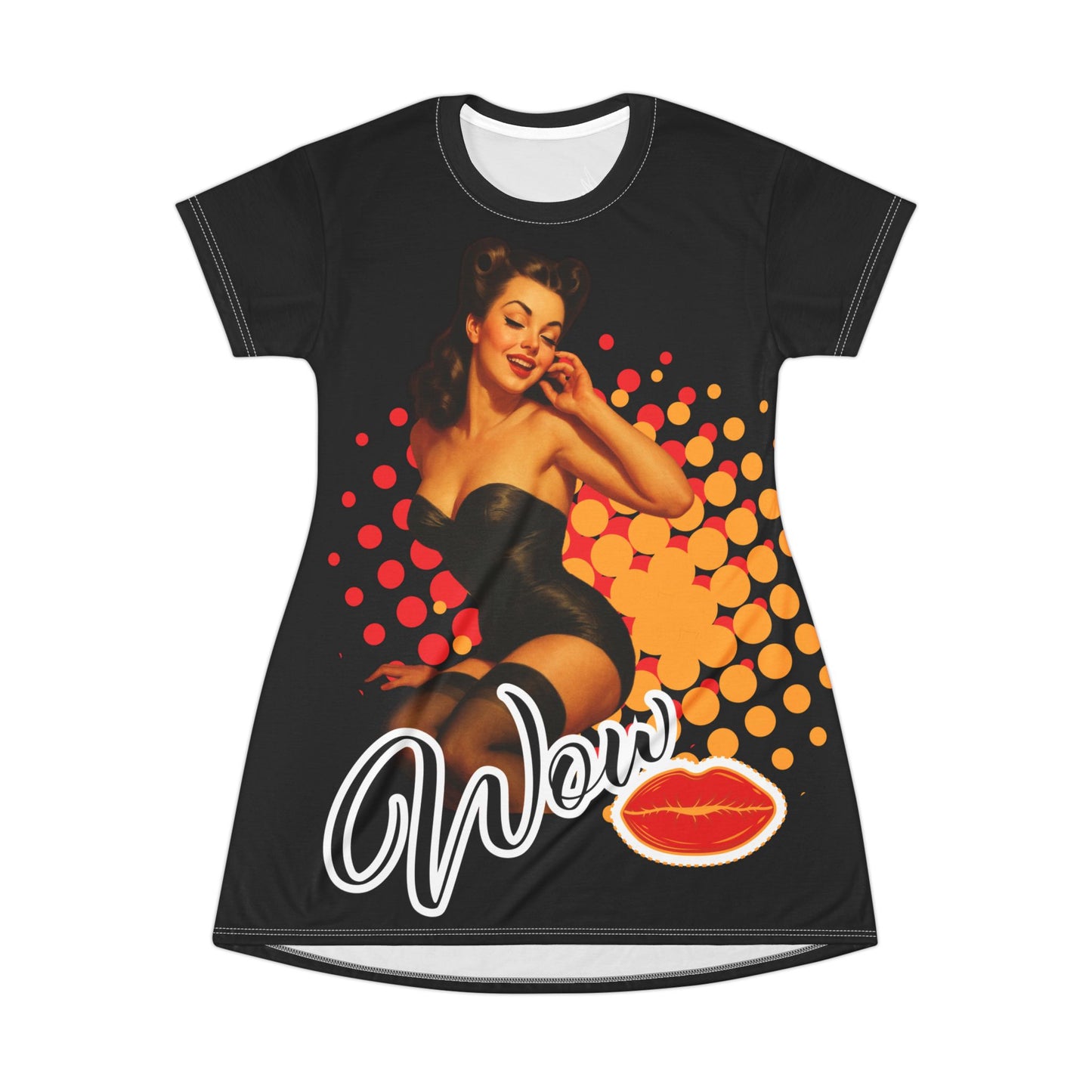 Bold Vintage-Inspired T-Shirt Dress - 'Wow' & 'Good Girls Gone Bad' Design