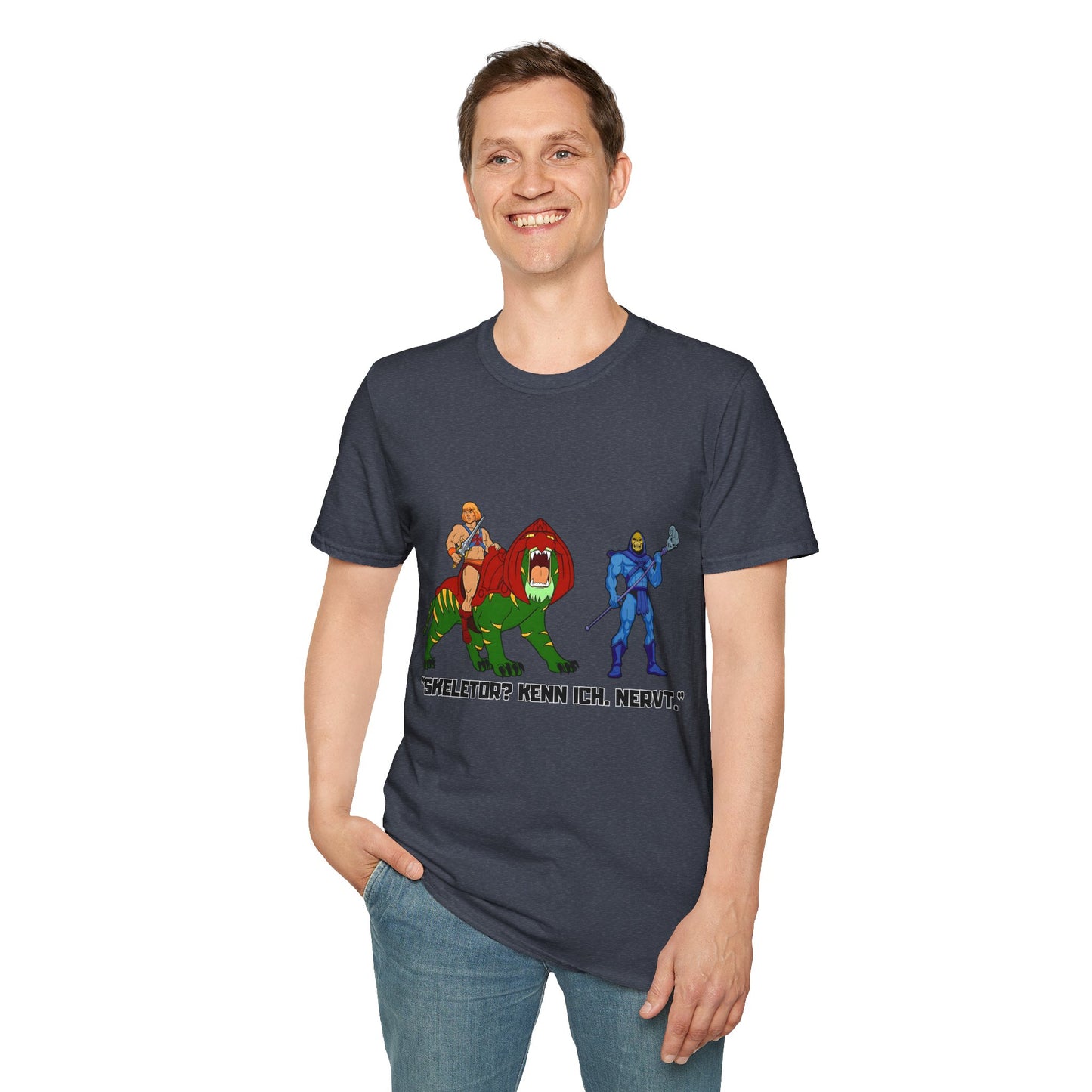 He-Man Retro Graphic Tee, Unisex Softstyle Shirt for Fans, Vintage Cartoon Apparel, Gift for Geeks, Nostalgic T-Shirt