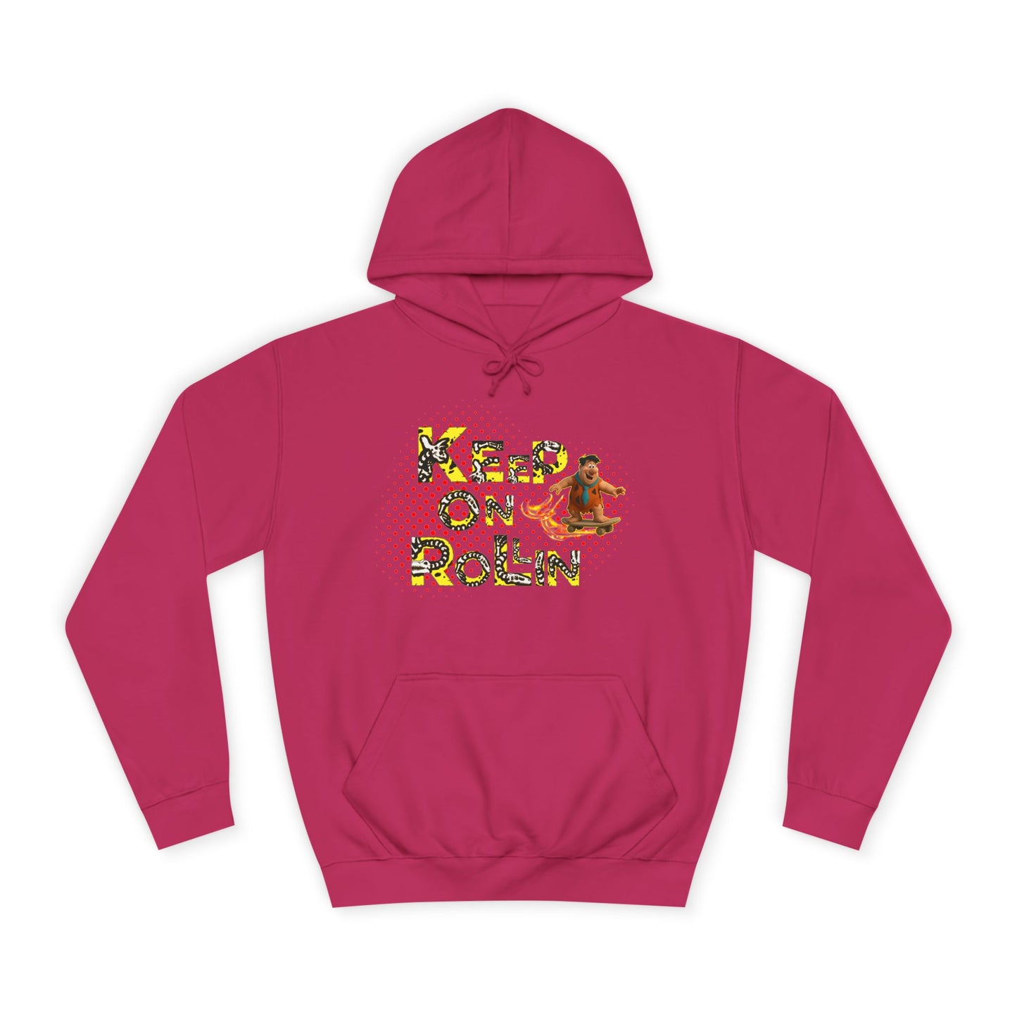 'Keep On Rollin' Design Unisex College Hoodie Flintstones Feuerstein