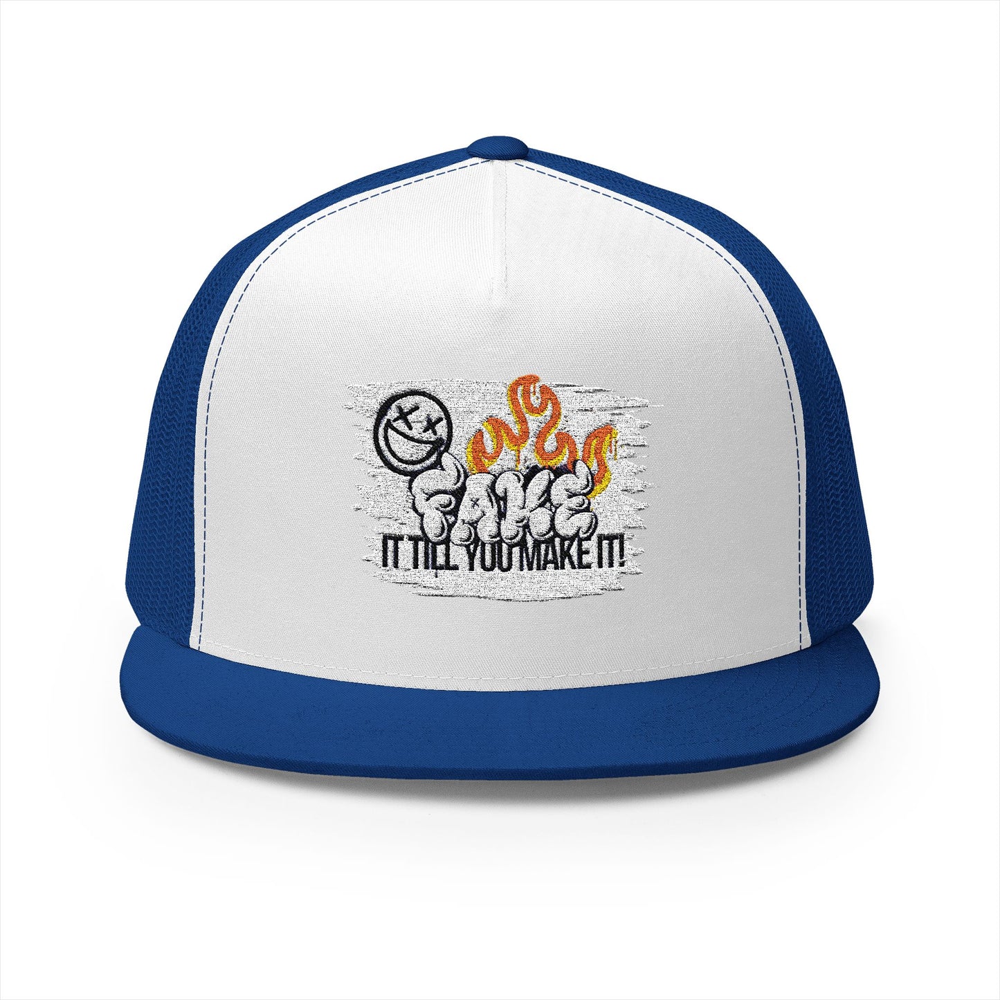 Embroidered 5 Panel Trucker Cap - Fake it til you make it