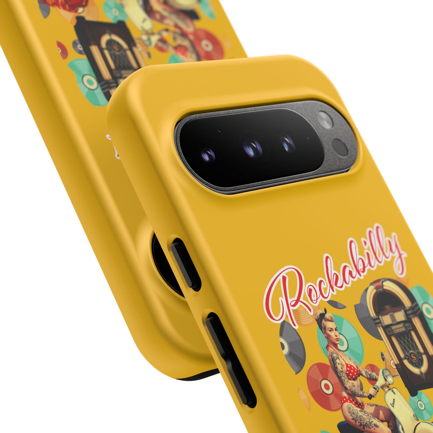 Rockabilly Phone Case, Vintage Scooter Design, Retro Style Cover, Fun Gift for Music Lovers, Yellow Tough Cases