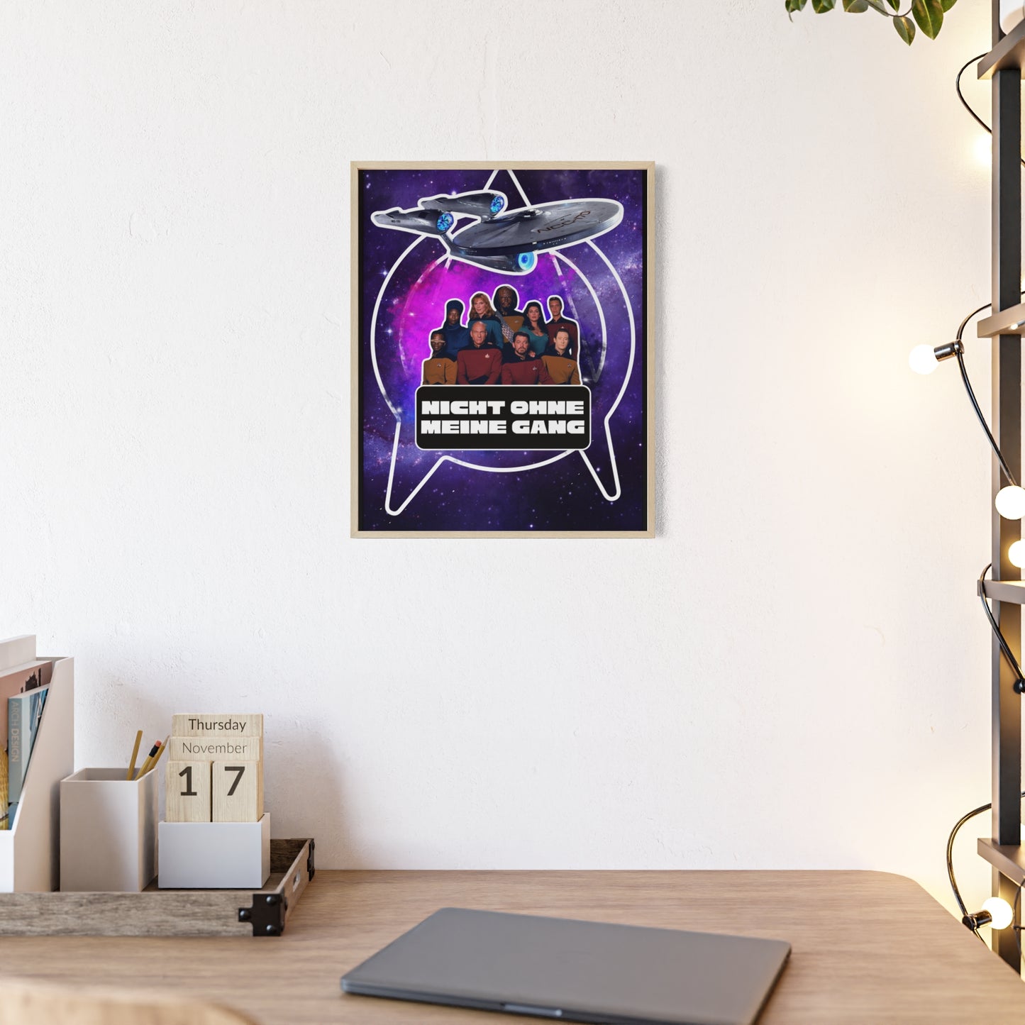 Starship Adventure Poster with Wooden Frame | Sci-Fi Wall Art, Geek Decor,