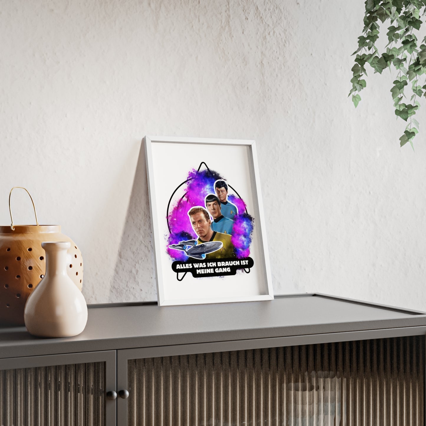 Star Trek Inspired Art Print with Wooden Frame - 'Alles Was Ich Brauch Ist Meine Gang'