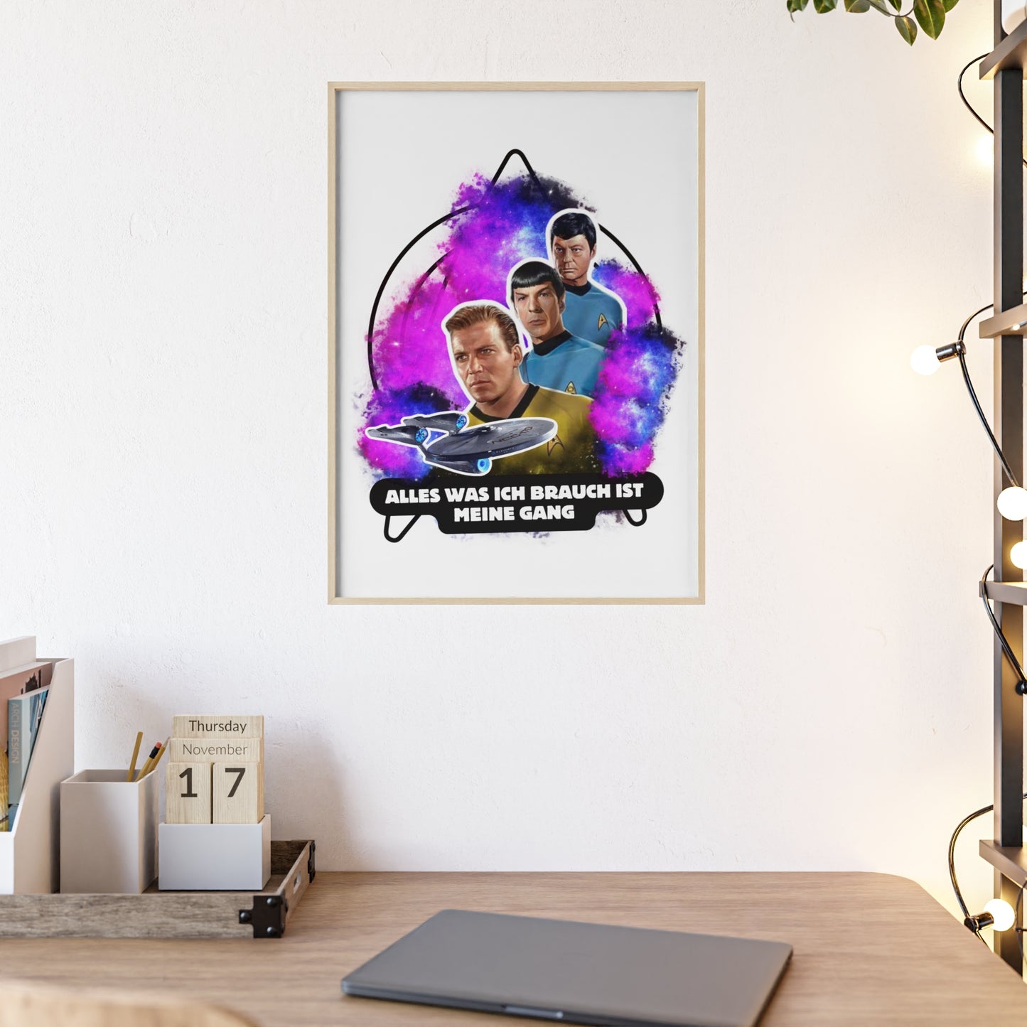 Star Trek Inspired Art Print with Wooden Frame - 'Alles Was Ich Brauch Ist Meine Gang'