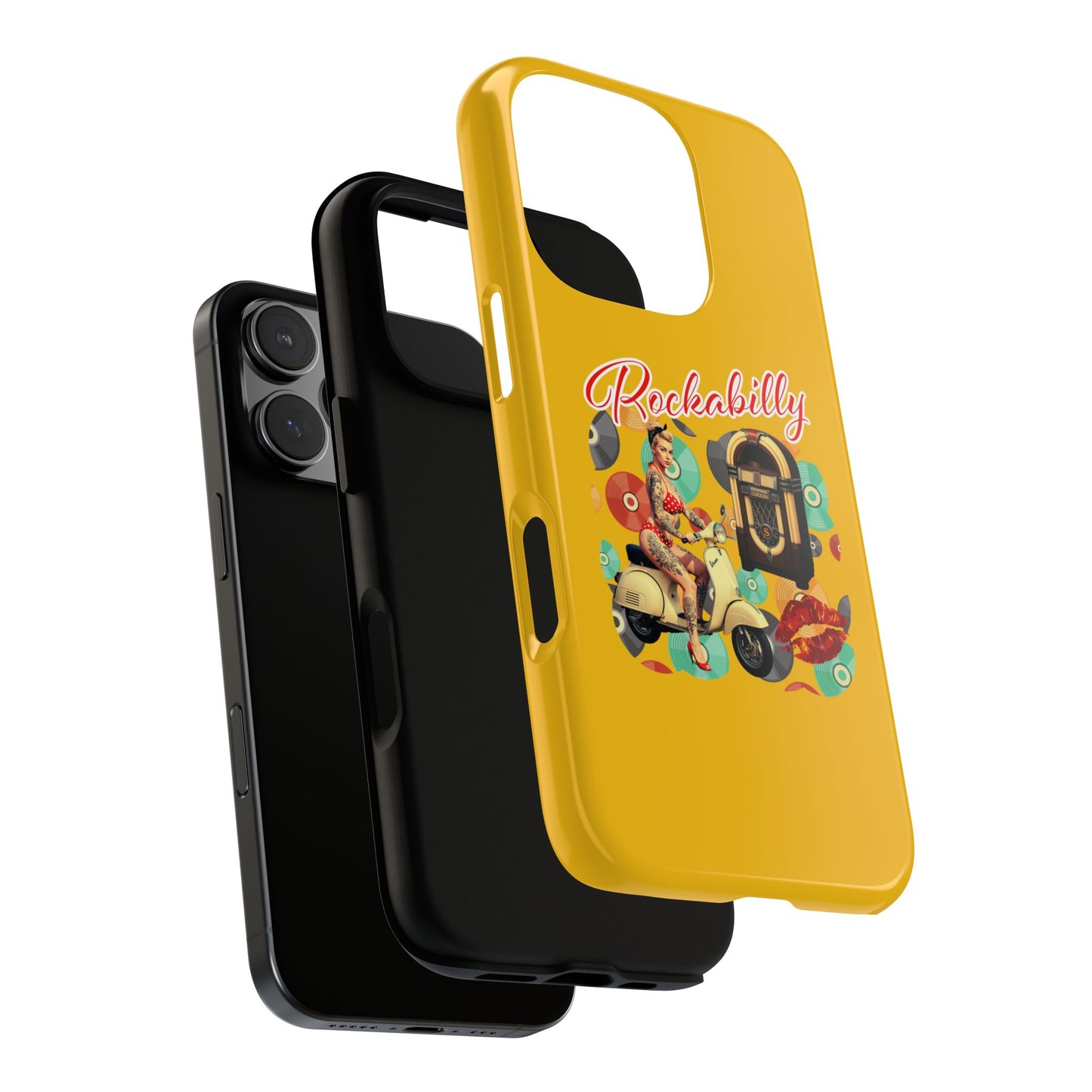 Rockabilly Phone Case, Vintage Scooter Design, Retro Style Cover, Fun Gift for Music Lovers, Yellow Tough Cases