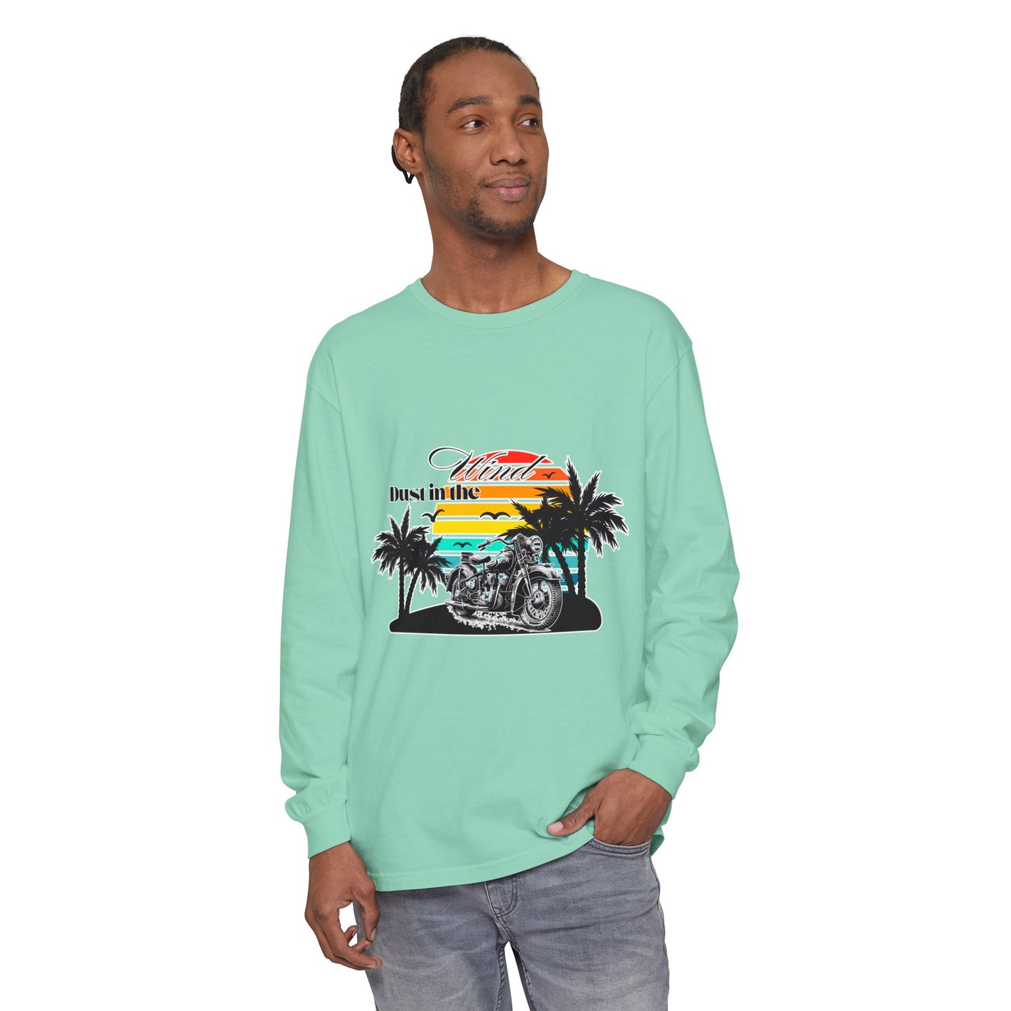 Dust in the Wind - Vintage Motorcycle & Sunset Design