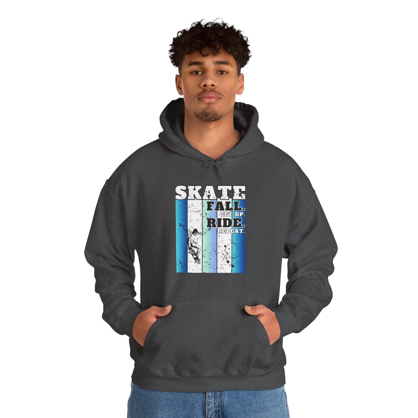 Skateboarding Warmup Hoodie - 'Skate Fall Get Up Ride Repeat' Design