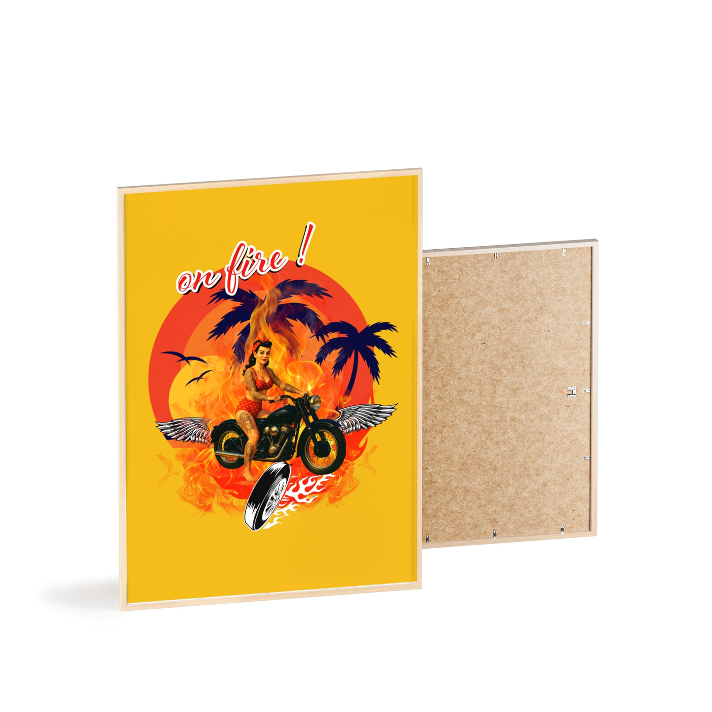 Vibrant Motorcycle Poster with Wooden Frame | Retro Wall Art for Bikers