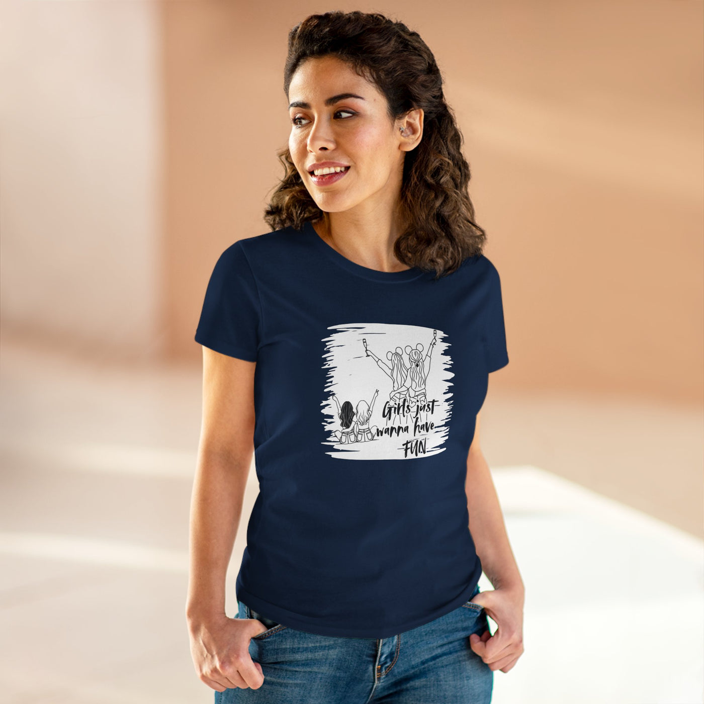 Girls Just Wanna Have Fun Cotton Tee - Women's Midweight Casual Shirt