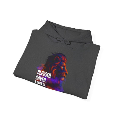 Blessed, Saved, Loved Lion Hoodie - Unisex Heavy Blend Sweatshirt