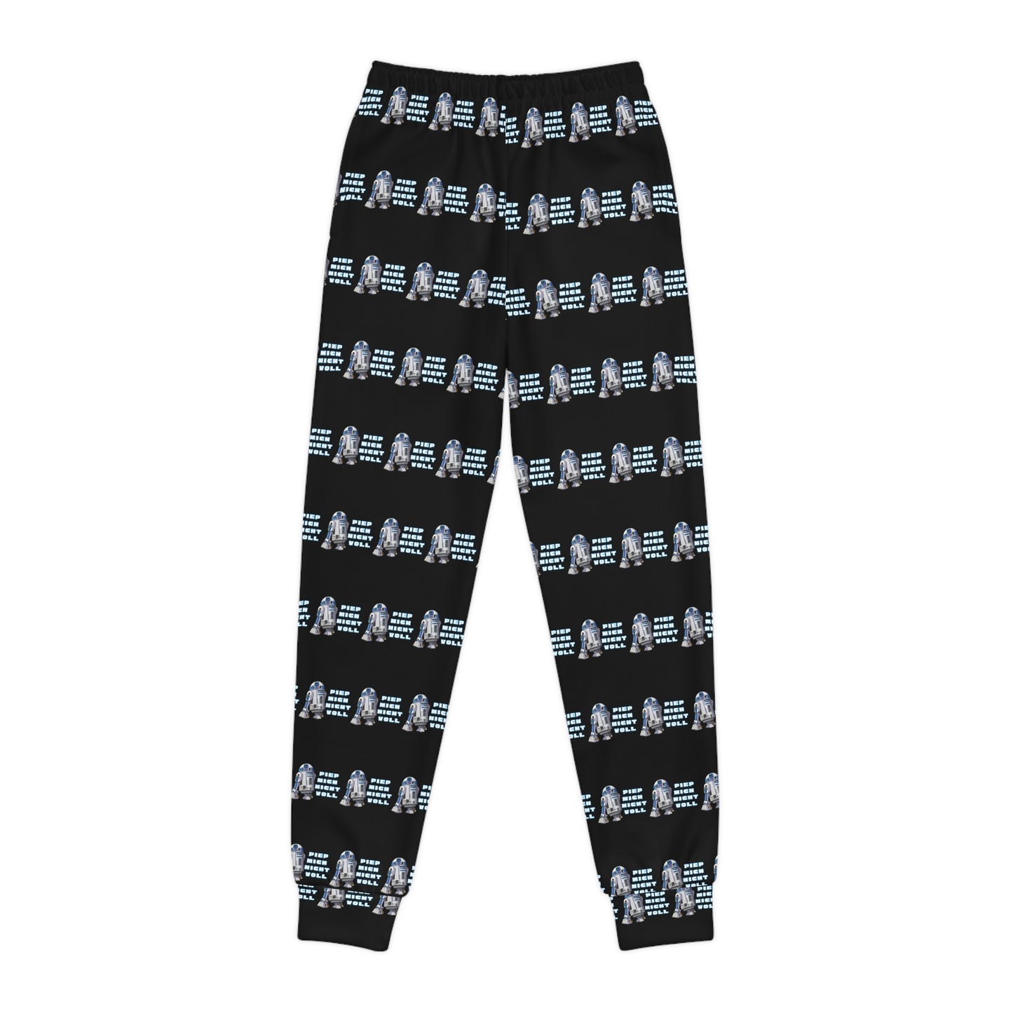 Kids jogging pants with Star Wars R2D2 and the saying "Don't peep me"