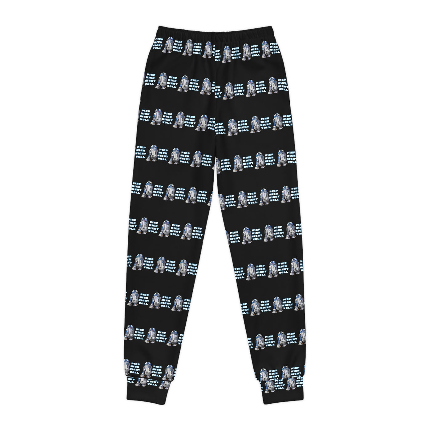 Kids jogging pants with Star Wars R2D2 and the saying "Don't peep me"