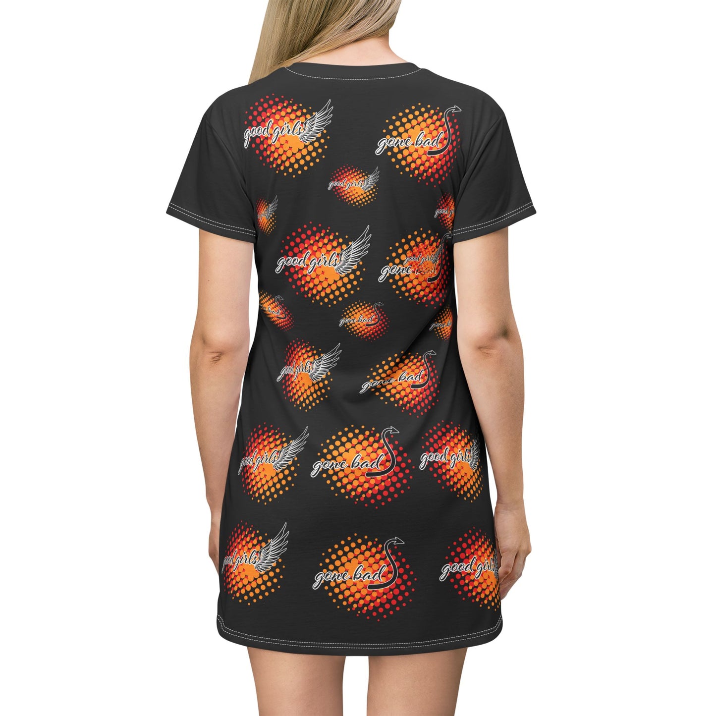 Bold Vintage-Inspired T-Shirt Dress - 'Wow' & 'Good Girls Gone Bad' Design
